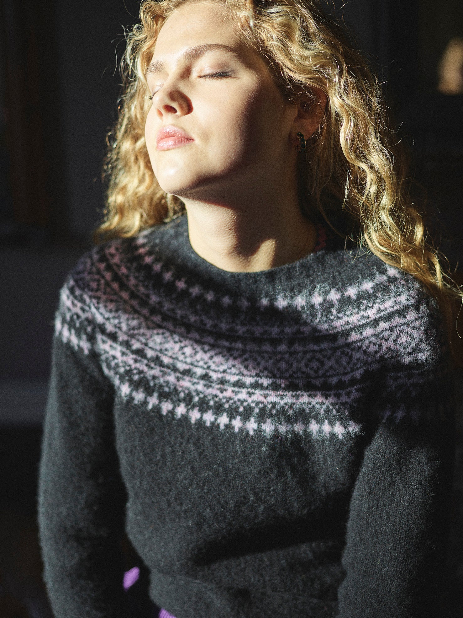 Lowie Black and Lilac Snow Jumper - Warm Winter Knit Sweater for Women - Perfect for Skiing, Snowboarding & Cozy Winter Outfits