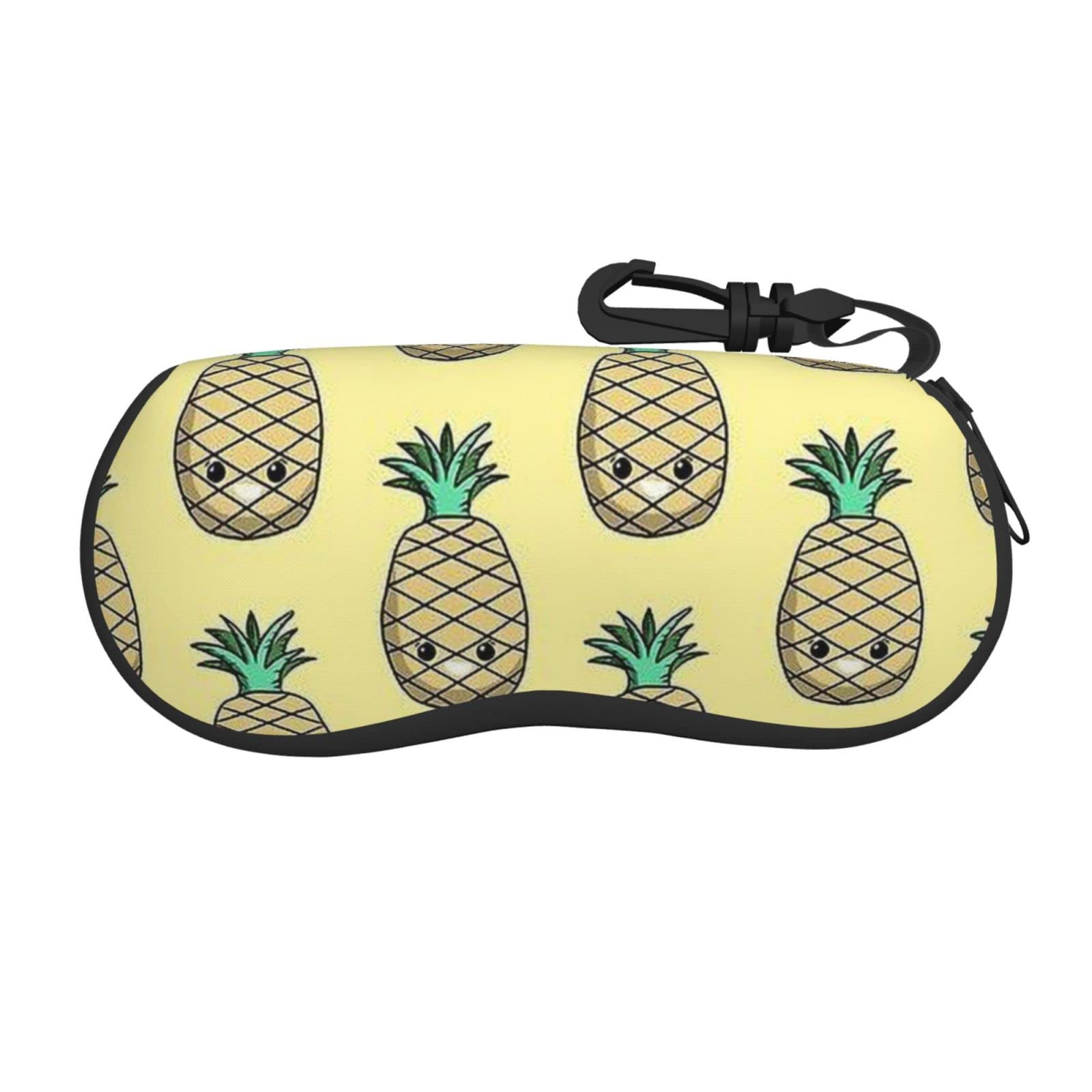 Cute Pineapple Sunglasses Case for Women - Soft Zipper Eyeglass Holder with Carabiner Clip | Portable Glasses Storage for Travel, Beach & Everyday Use