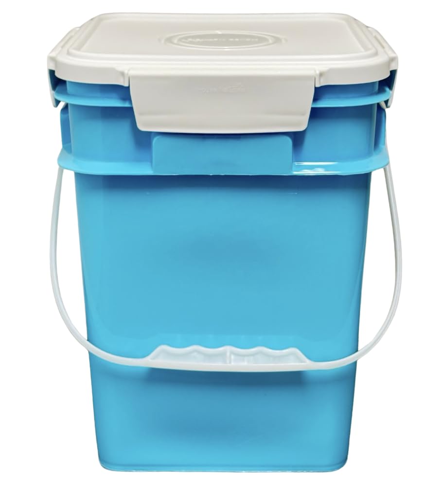 House Naturals 4 Gallon Square Food Grade Bucket with Lid and Handle - BPA Free Plastic Storage Containers (Pack of 3, Aqua-White) - Made in USA - Perfect for Food Storage, Home Organization, and DIY Projects