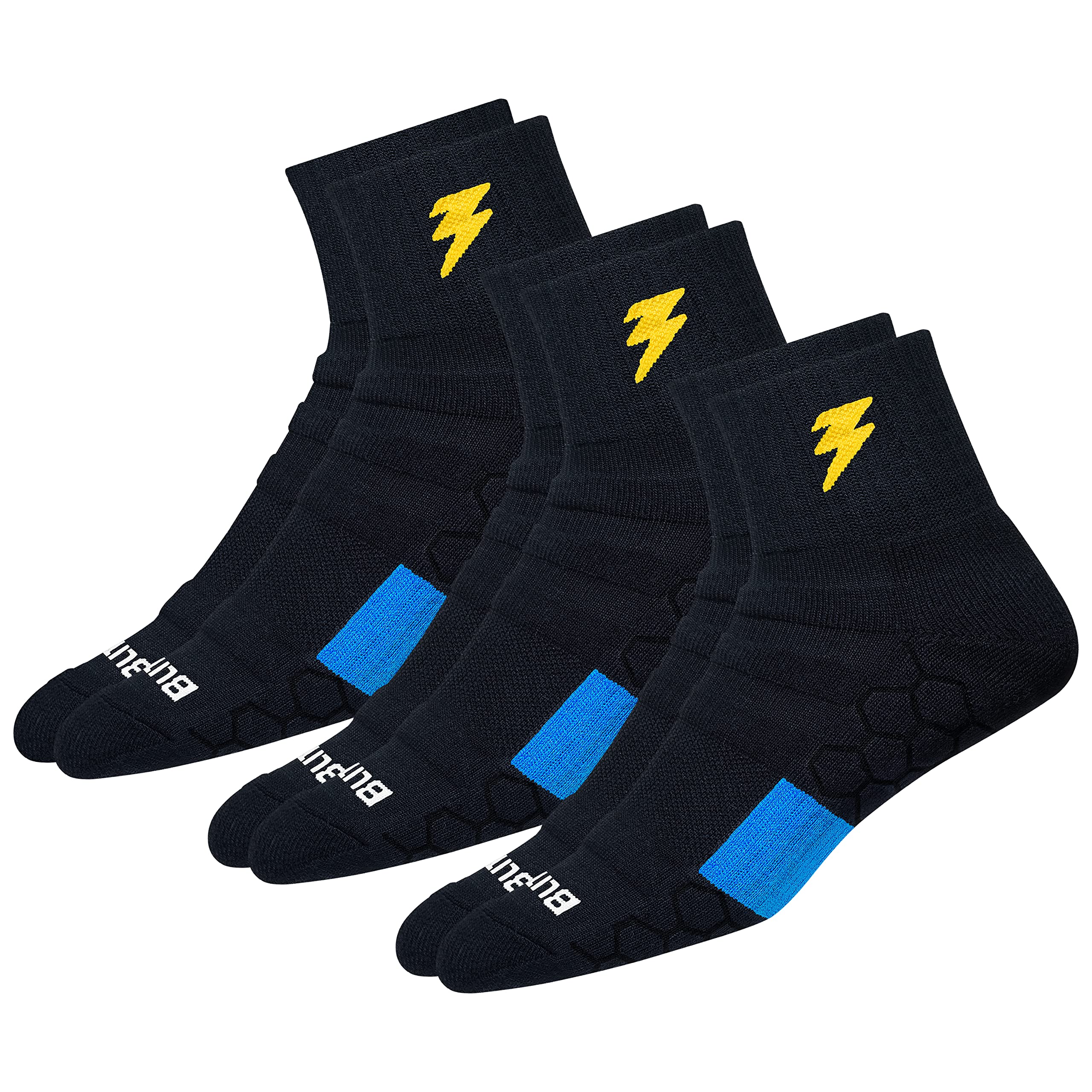 BLITZSOX Hi-Tech Performance Athletic Quarter Length Socks for Men & Women - Breathable Cushioned Running Socks for Tennis, Fitness & Training (3-Pack) - Perfect for Gym, Sports & Everyday Active Wear