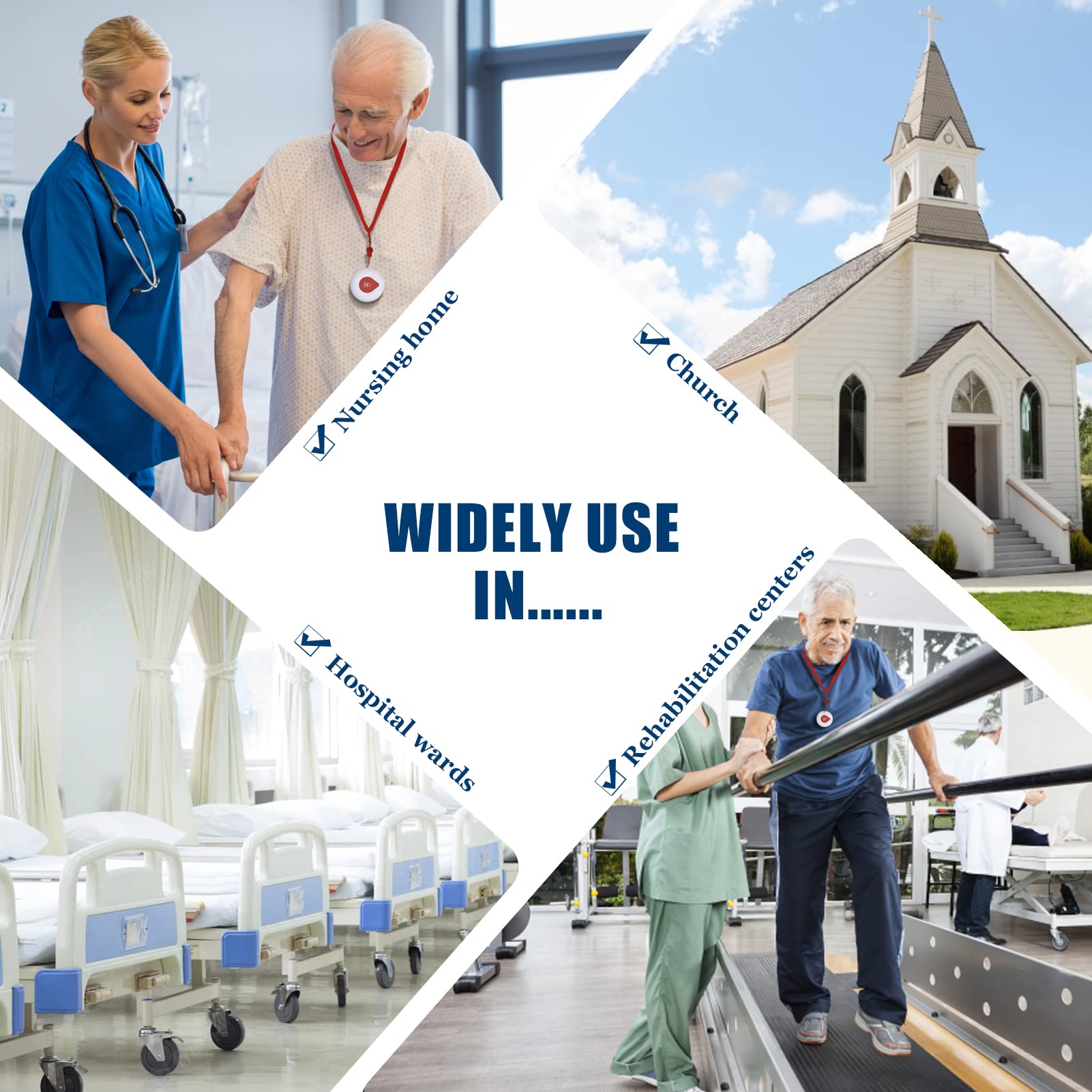 **Wireless Caregiver Pager System - Nurse Alert Call Button with 1 Waterproof Watch & 5 Buttons for Elderly, Patients & Disabled - Home Healthcare & Senior Safety Solution**    *(Use Cases: Ideal for nursing homes, hospitals, home care, and assisted living facilities to ensure quick emergency alerts and caregiver response.)*