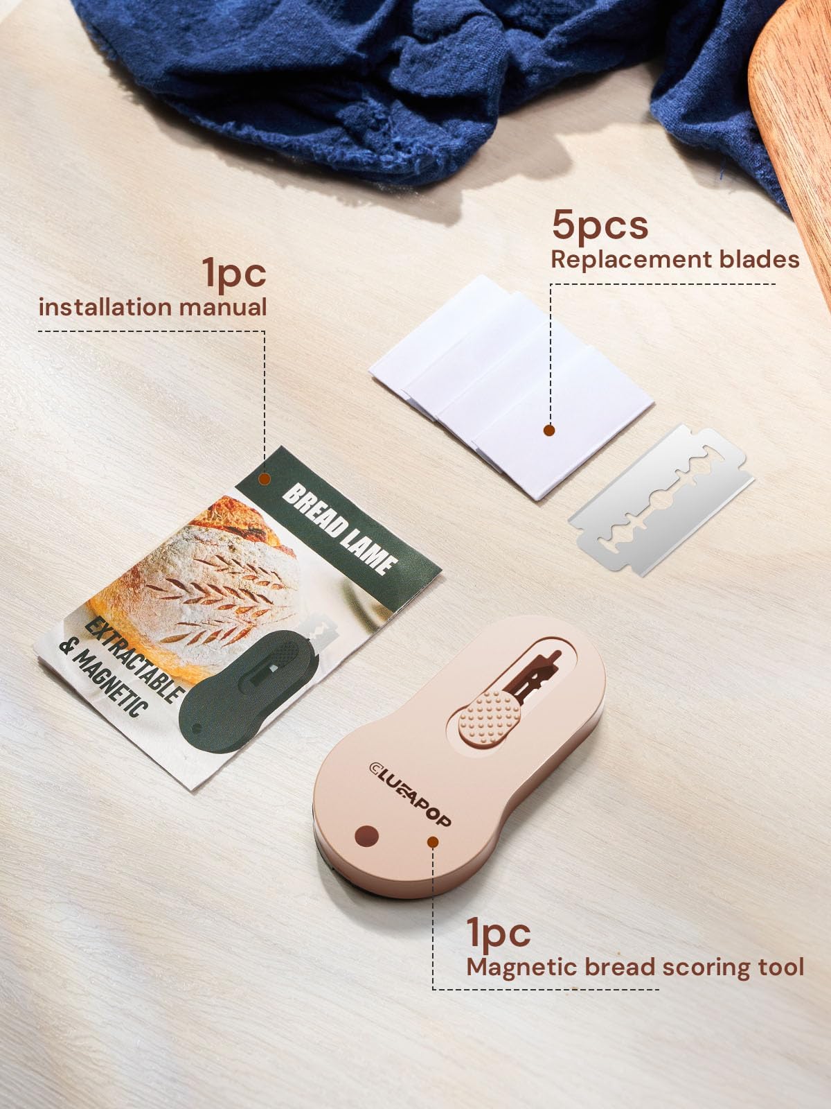 Professional Sourdough Bread Lame - Extendable Magnetic Dough Scoring Tool with 5 Razor Blades & Patterns Booklet - Perfect for Artisan Sourdough Baking, Homemade Bread Scoring, and Bakery Use