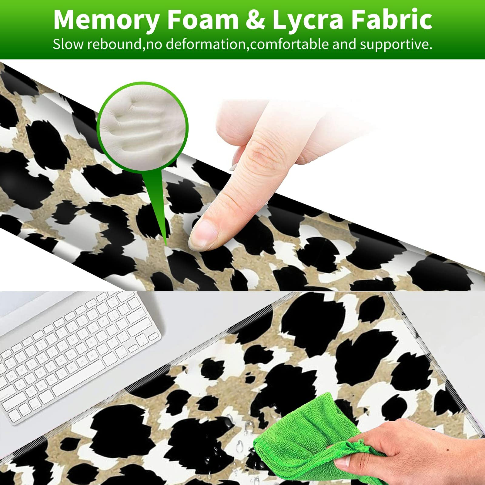 Premium Gaming Mouse Pad Set with Memory Foam Wrist Rest & Non-Slip Desk Mat - 31.5×11.8 Inch Leopard Print Mousepad for Keyboard & Mouse - Perfect for PC Gaming, Office Work & Home Computer Setup