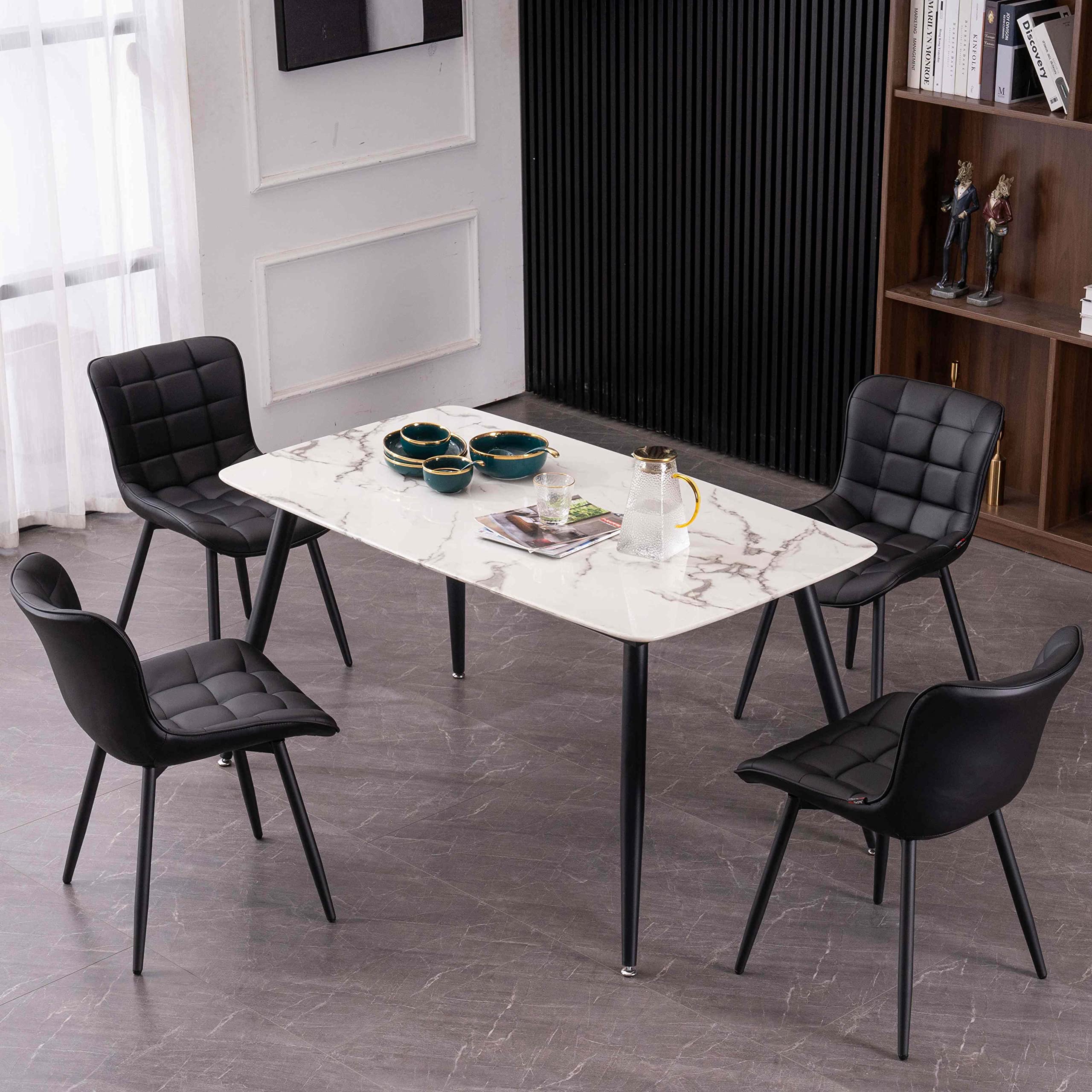 YOUTASTE Set of 2 Black Faux Leather Dining Chairs - Mid Century Modern Upholstered Armless Kitchen & Dining Room Chairs - Perfect for Home, Restaurant, and Office Use