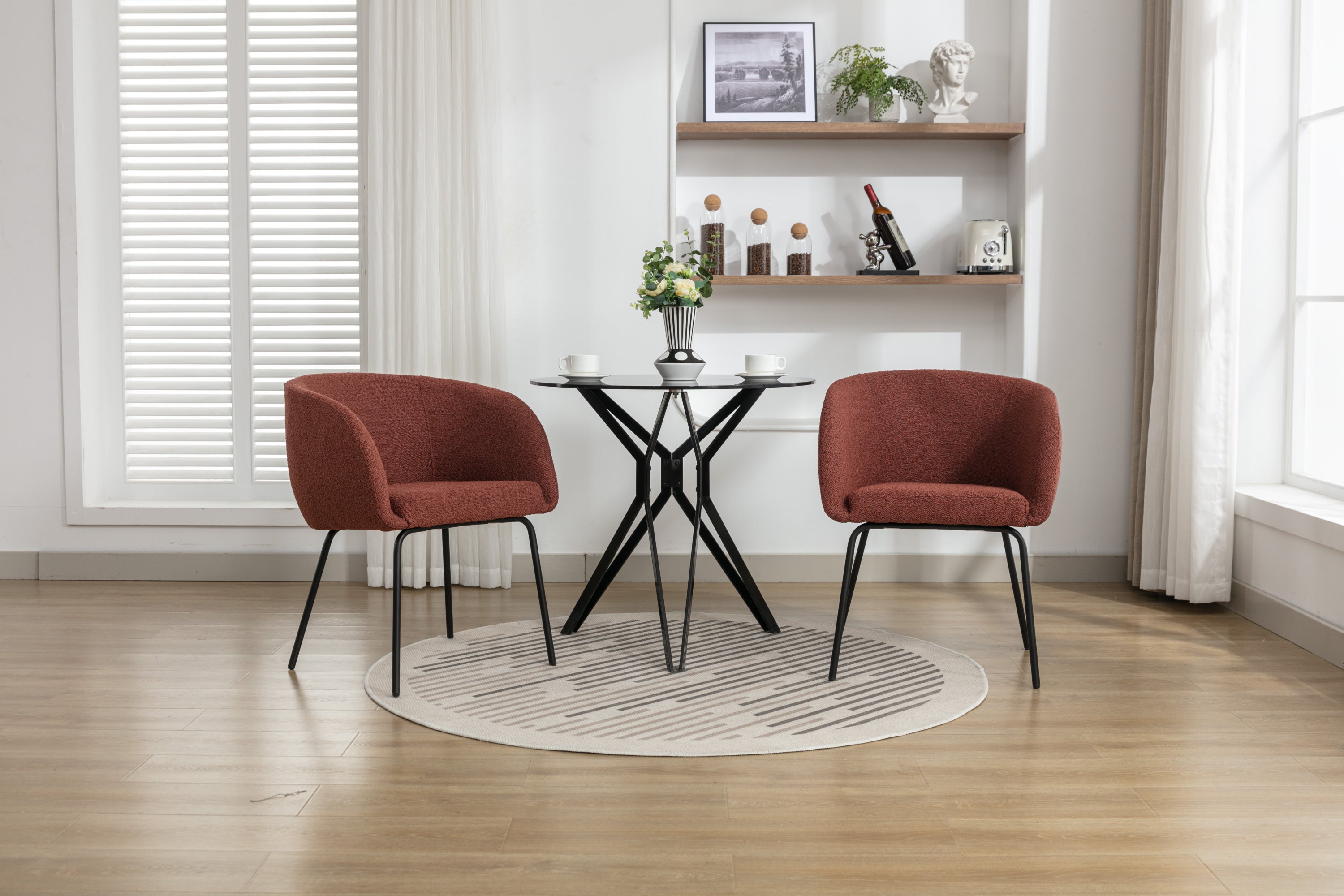 2 Pack Boucle Fabric Dining Chairs with Black Metal Legs - Wine Red | Modern Upholstered Side Chairs for Kitchen, Dining Room, or Office | Comfortable & Stylish Seating Solution