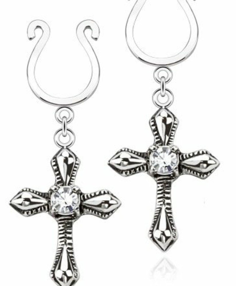 CZ Clip-On Nipple Ring - Cross Dangle Jewelry for Parties & Intimate Wear