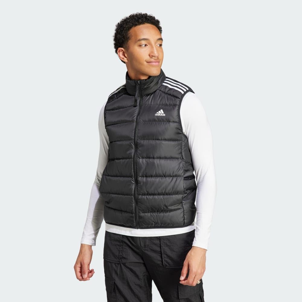 Adidas Men's Essentials 3-Stripes Lightweight Down Vest - Warm & Stylish Puffer Jacket for Outdoor Activities, Running, Hiking & Casual Wear