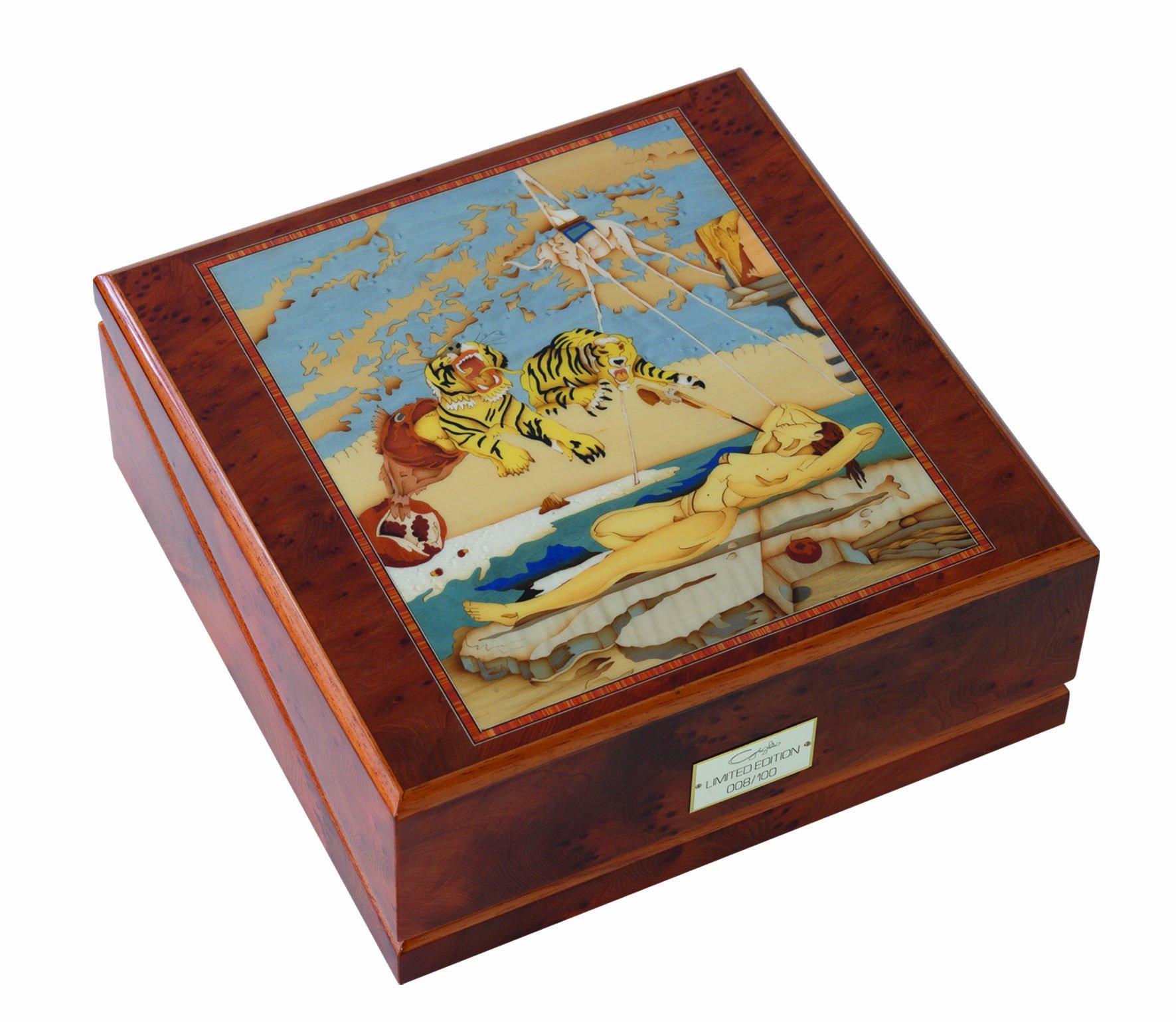 Premium Giglio Dali 3-Watch Automatic Winder with Inlaid Wood Veneers - Luxury Watch Storage & Display for Rolex, Omega & Automatic Watches - Perfect for Home, Office & Travel Use