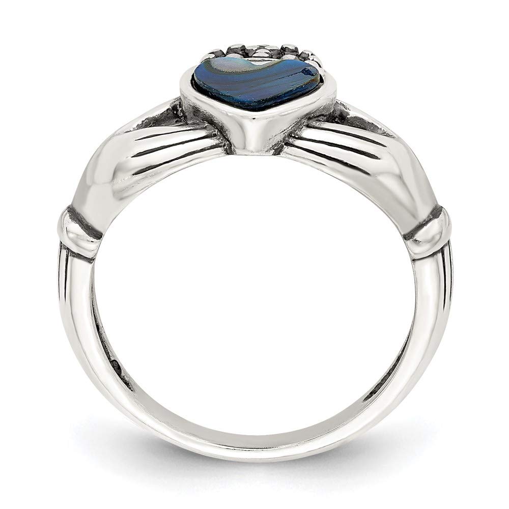 925 Sterling Silver Antiqued Abalone Shell and Enamel Claddagh Ring - Irish Celtic Love Friendship Loyalty Ring - Fine Jewelry Gift for Women, Her, Girlfriend, Wife - Perfect for Weddings, Anniversaries, Valentine's Day Gifts