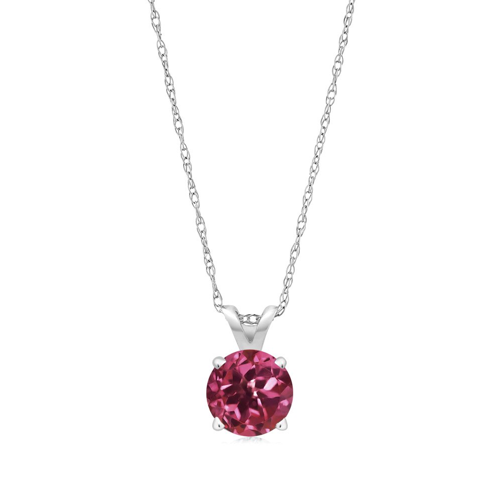 14K White Gold 5MM Round Birthstone Solitaire Pendant Necklace for Women - 18 Inch Gold Chain | Personalized Gemstone Jewelry Gift for Mom, Wife, Daughter | Perfect for Birthdays, Anniversaries & Special Occasions