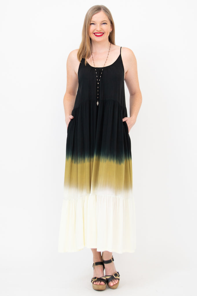 Boho Black Dip Dye Maxi Dress for Women - Flowy Summer Beach Dress for Vacation, Party & Casual Wear
