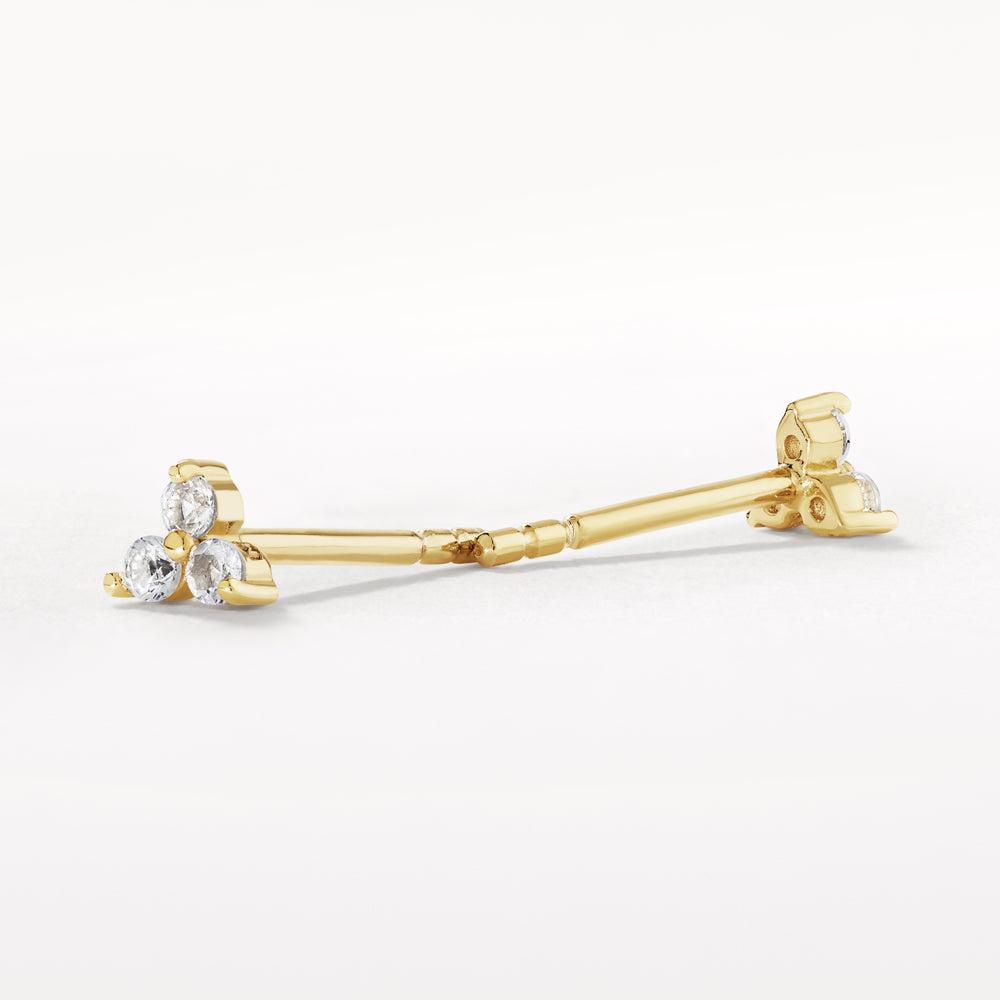 14K Gold White Topaz Micro Trio Stud Earrings - Elegant & Minimalist Jewelry for Everyday Wear, Gift for Her, Wedding, Anniversary & Special Occasions