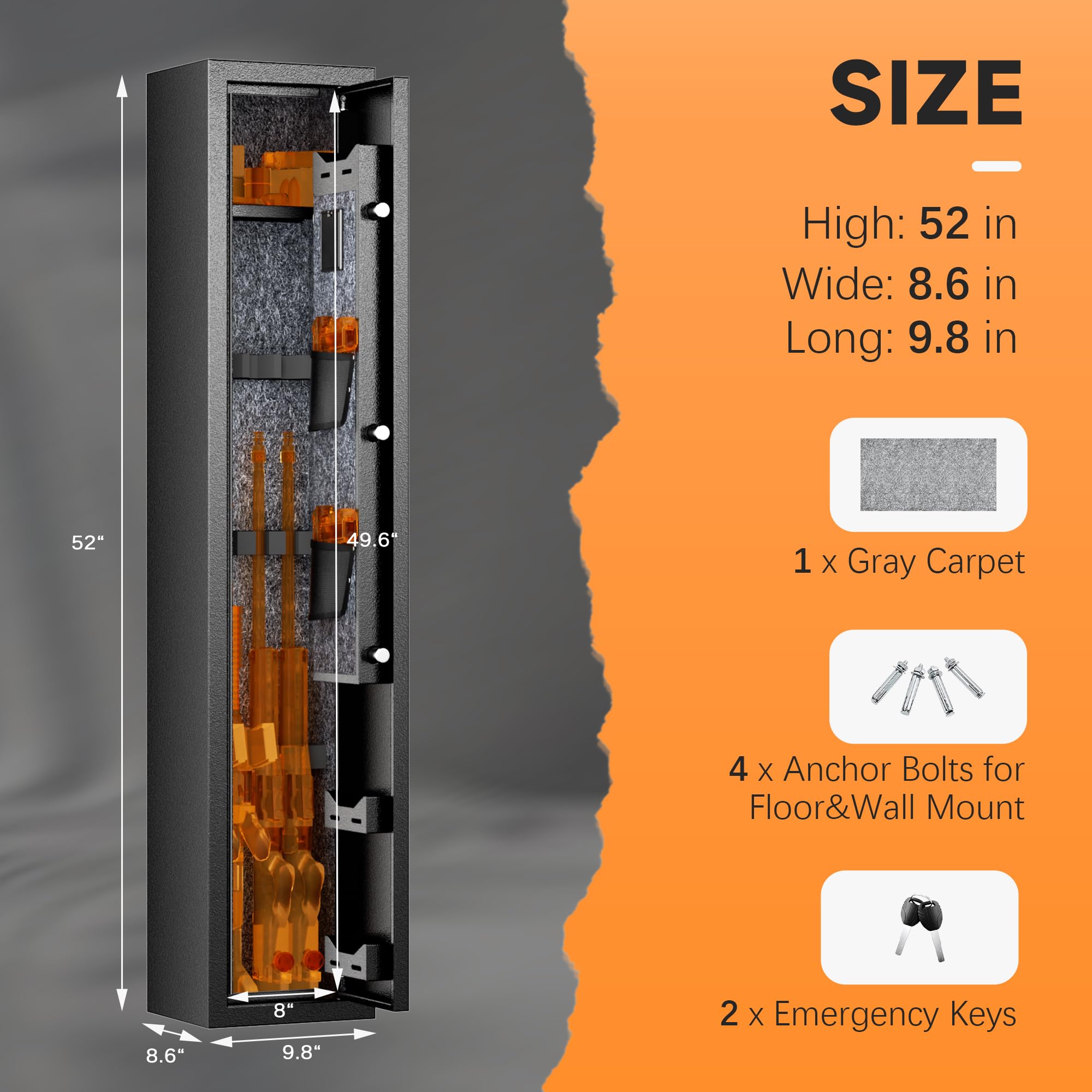 INTERGREAT 2-4 Gun Safe for Rifles & Shotguns - Quick Access Digital Keypad Security Cabinet for Home, Office & Hunting Use