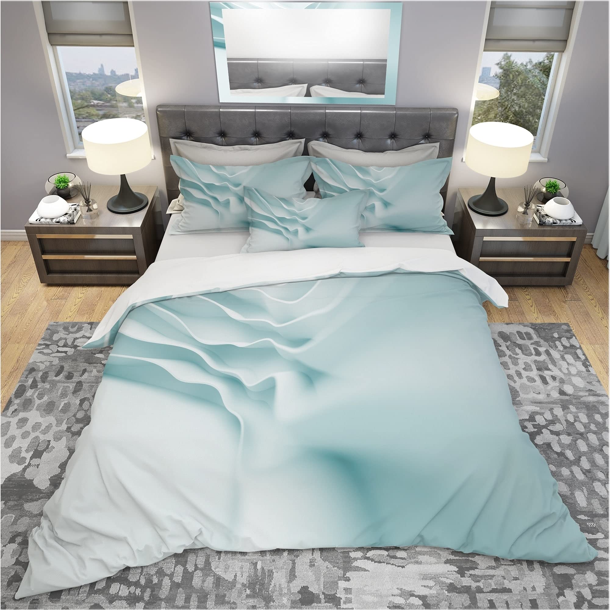 Designart '3D Light Blue Abstract Architecture' Modern Contemporary King Size Bedding Set - Duvet Cover + 2 Shams | Luxury Home Decor for Master Bedroom & Guest Room
