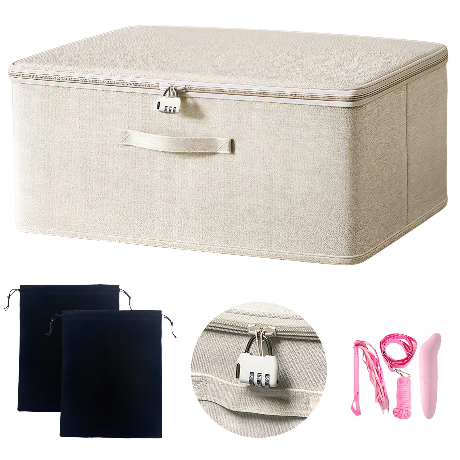 Secure Locking Game Toy Storage Organizer Box with 2 Drawstring Bags - Large 15 x 10 x 6.3 Inch Capacity for Kids Room, Playroom & Travel Toy Organization