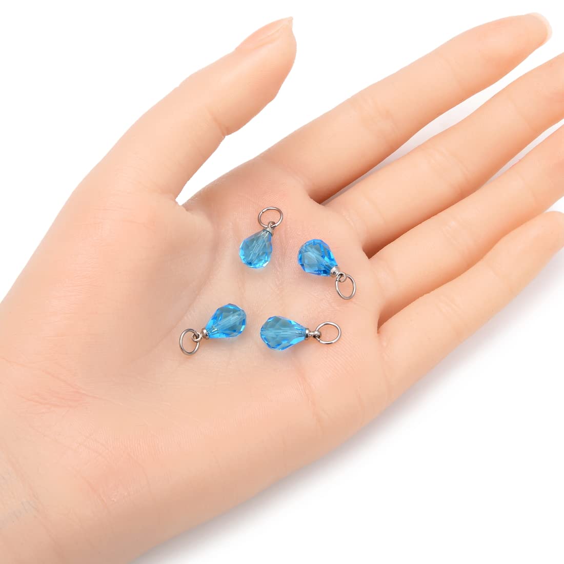 30pcs Aquamarine March Birthstone Loose Beads - 10mm Teardrop Pear Crystal Pendant Beads with Jump Rings for Jewelry Making, DIY Crafts, Necklaces & Bracelets (Blue Austrian Crystal, BR6-3) - Perfect for Birth Month Gifts, Beading Projects & Handmade Jewelry Designs