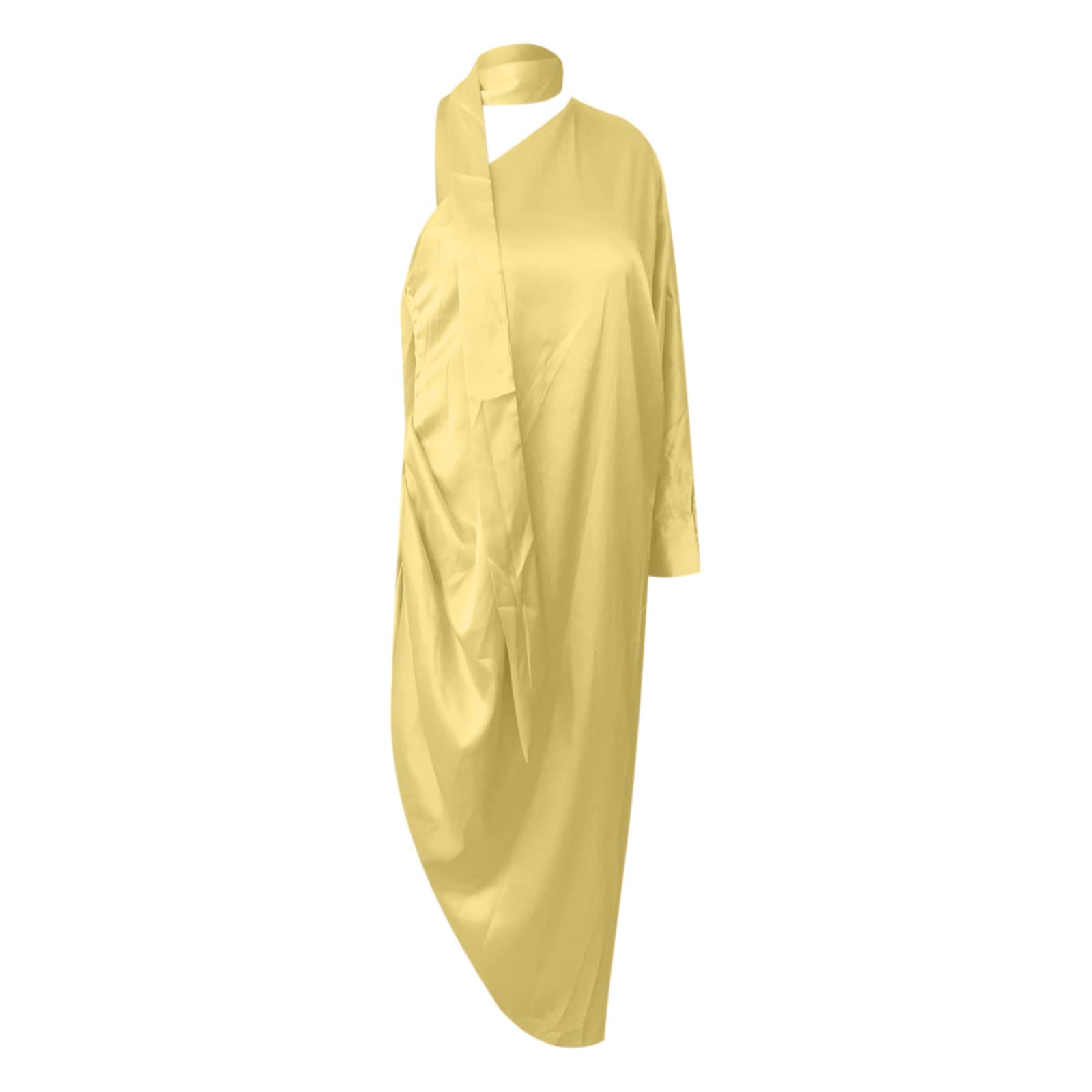 Elegant Satin Long Sleeve Wrap Maxi Dress for Women - Wedding Guest, Evening Party & Formal Occasion Flowy Floor-Length Dress