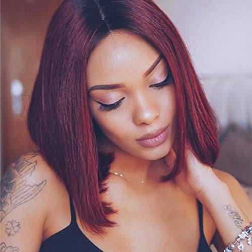 SeraphicWig 1B 99J Ombre Bob Wig 13x4 Lace Front Human Hair Wigs - 150% Density 100% Brazilian Virgin Hair for Black Women with Pre-Plucked Hairline & Baby Hair (8 Inch) - Perfect for Daily Wear, Parties & Special Occasions