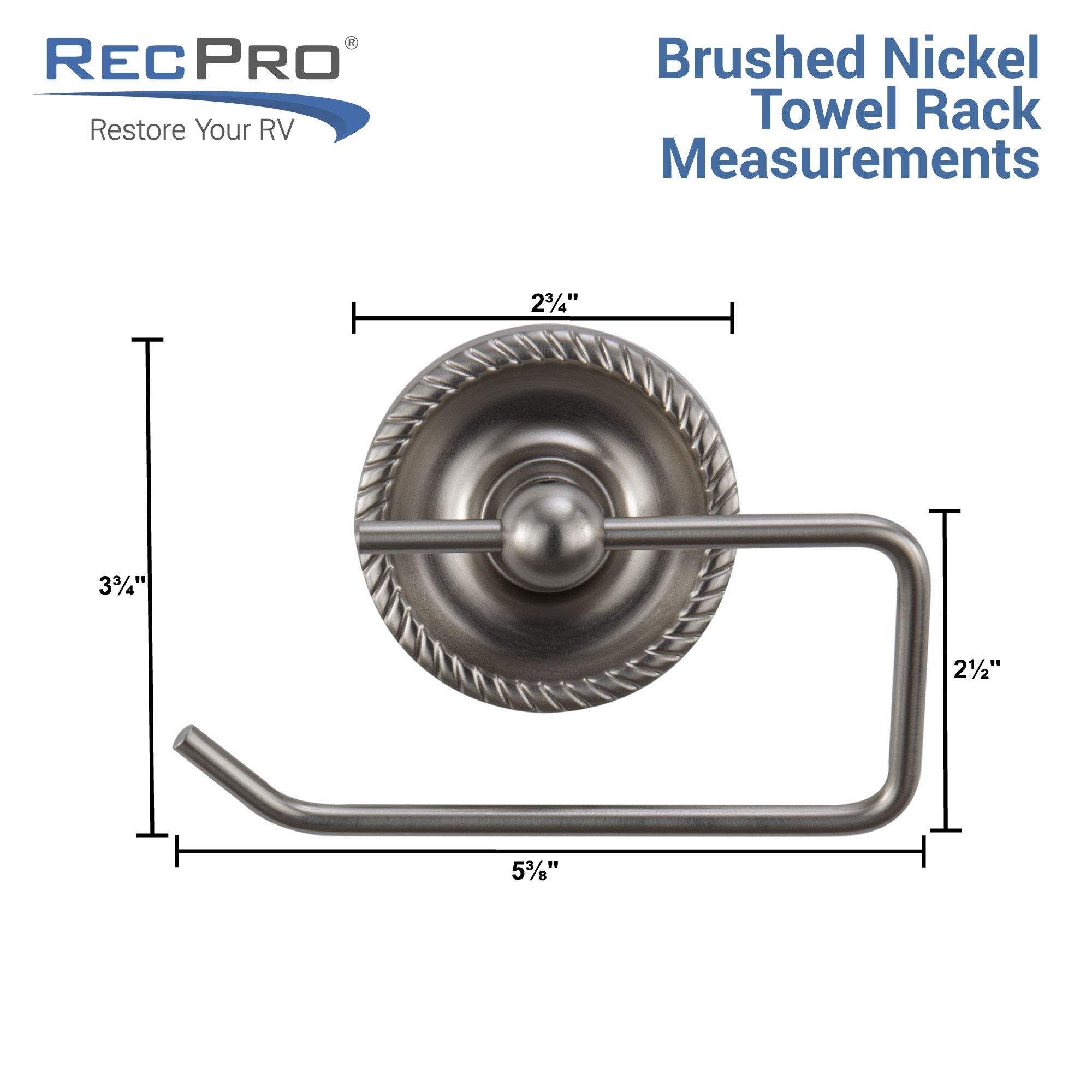 RecPro RV Towel Rack Brushed Nickel - Small Hand Towel Holder & Towel Bar Rail for RV Bathroom | Durable & Space-Saving RV Accessories for Camping & Travel | Perfect for Motorhome, Trailer & Van Life