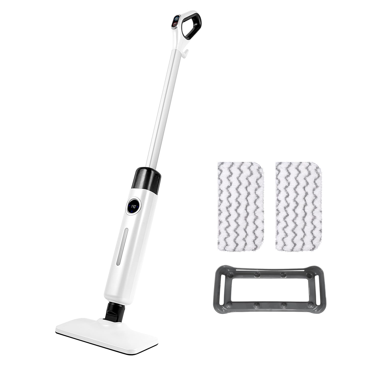 MS-100 Steam Mop Cleaner for Hardwood Floors, Tile & Carpet - High Temperature Steamer with 2 Washable Mop Pads (White) | Perfect for Pet Hair Removal, Kitchen & Bathroom Deep Cleaning