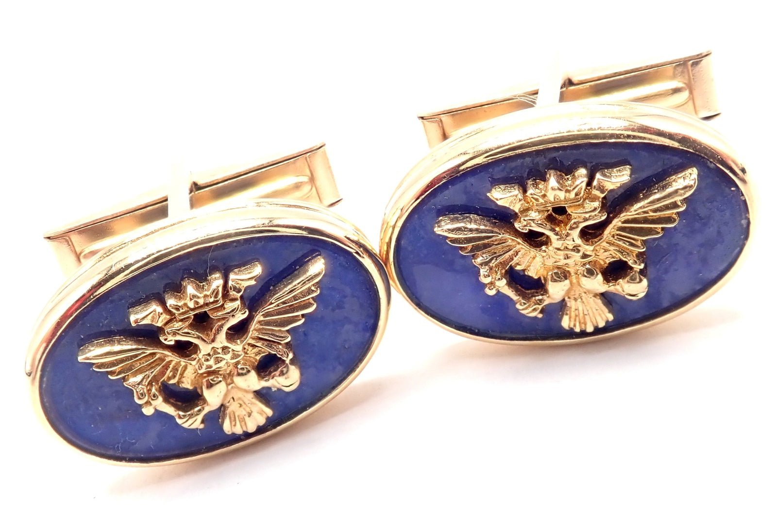 Authentic Franklin Mint Faberge Imperial Eagle 14k Yellow Gold Lapis Cufflinks - Luxury Men's Jewelry Gift for Formal Occasions & Business Events