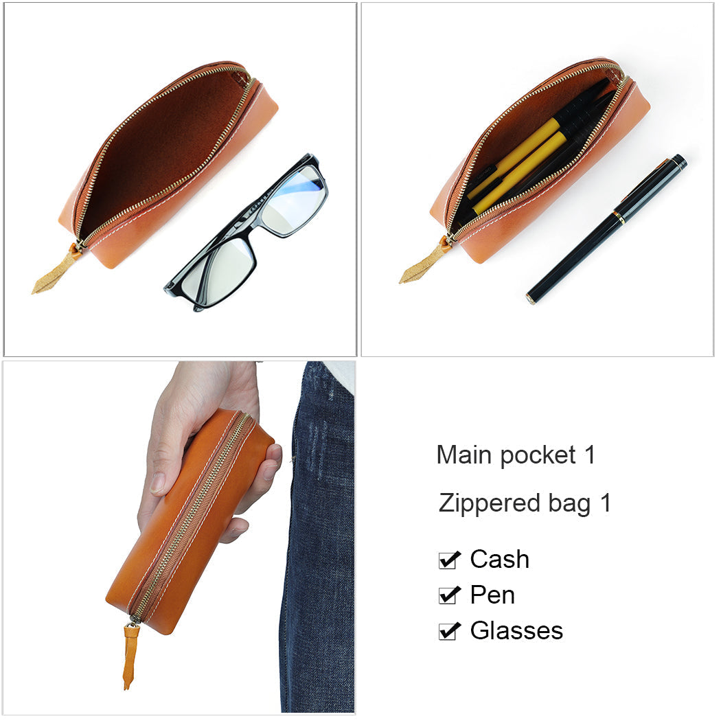 Handmade Unisex Leather Glasses Case & Pen Holder - Premium Eyewear and Writing Accessories Organizer for Travel, Office, and Daily Use