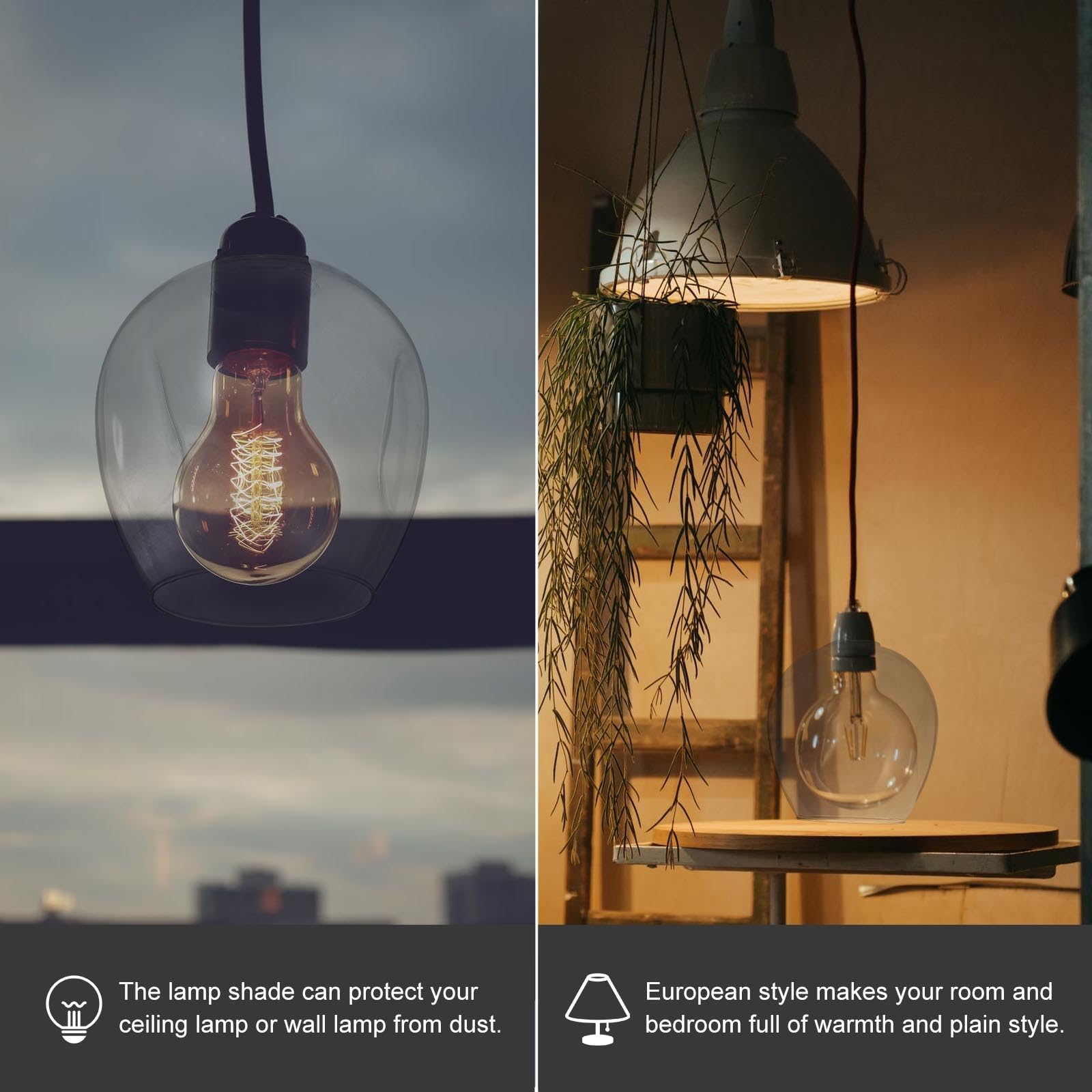 Clear Glass Lamp Shade Replacement - 5.9in High x 5.1in Diameter Round Pendant Light Fixture Cover for Chandelier, Floor & Table Lamps - Perfect for Dining Room, Living Room, Bedroom & Office Lighting Decor