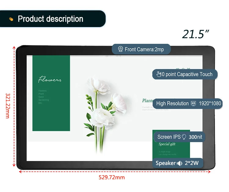 RK3288 Quad Core Full HD Android Tablet - 10.1 Inch Touchscreen, 2GB RAM, 32GB Storage, Wall Mountable for Smart Home & Digital Signage