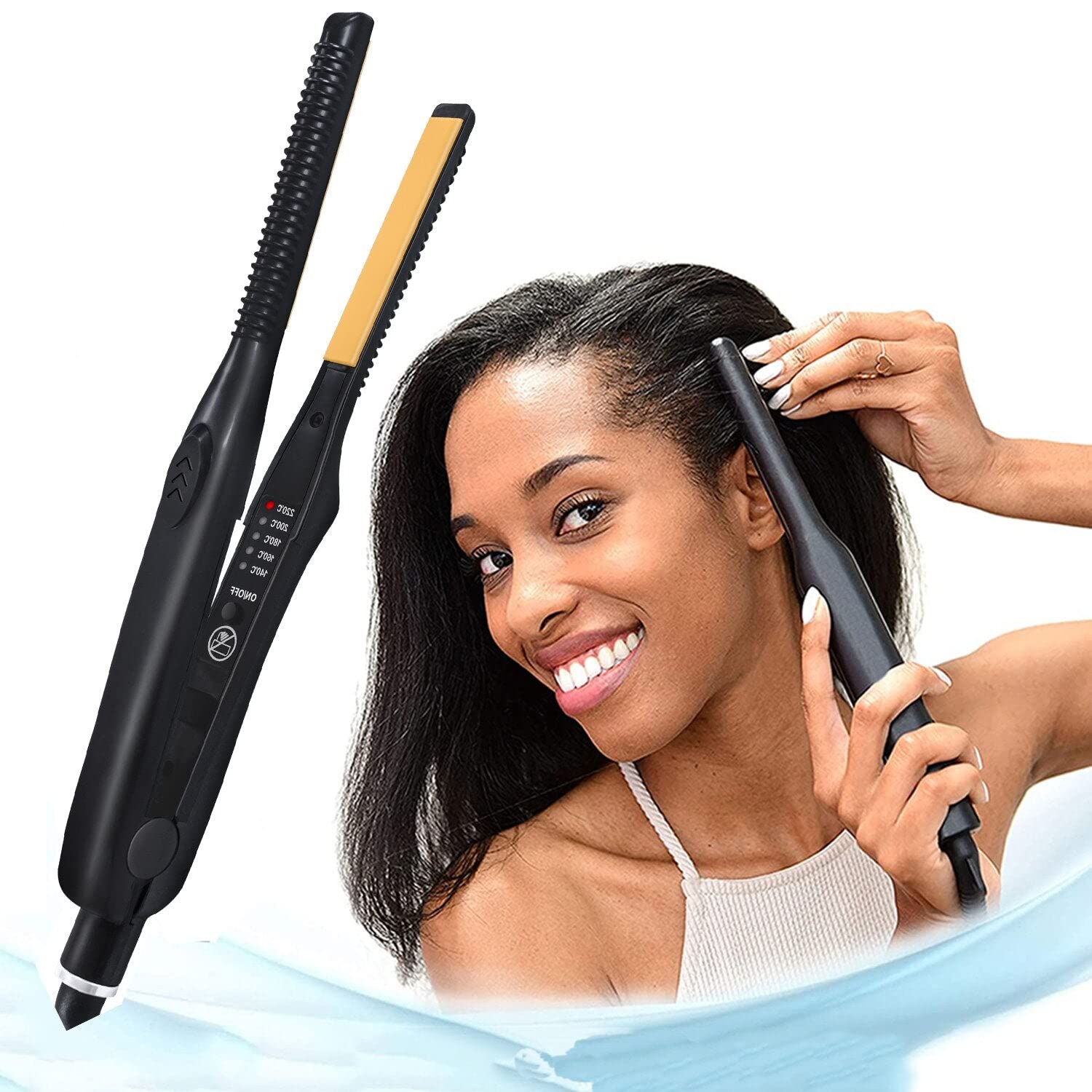 Professional 0.5 Inch Dual Function Hair Straightener & Curling Iron with Gold Plated Plates - Perfect for Salon Styling, Home Use & Travel