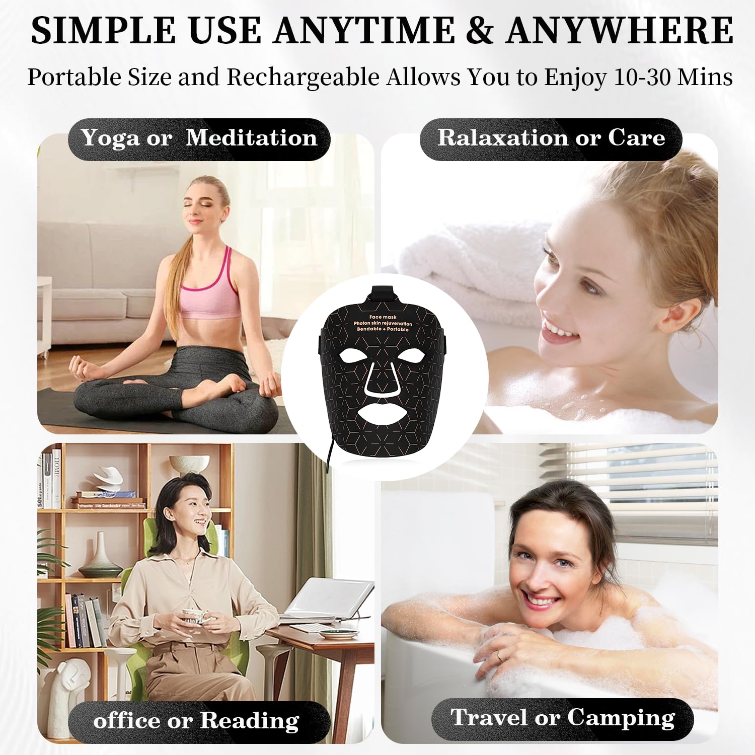 Red Light Therapy Mask for Face - LED Light Therapy Device with Portable Charger for Home & Travel Use | Anti-Aging, Acne Treatment & Skin Rejuvenation | Black Facial Care Mask (Perfect for Daily Skincare Routine & On-the-Go Beauty Treatments)