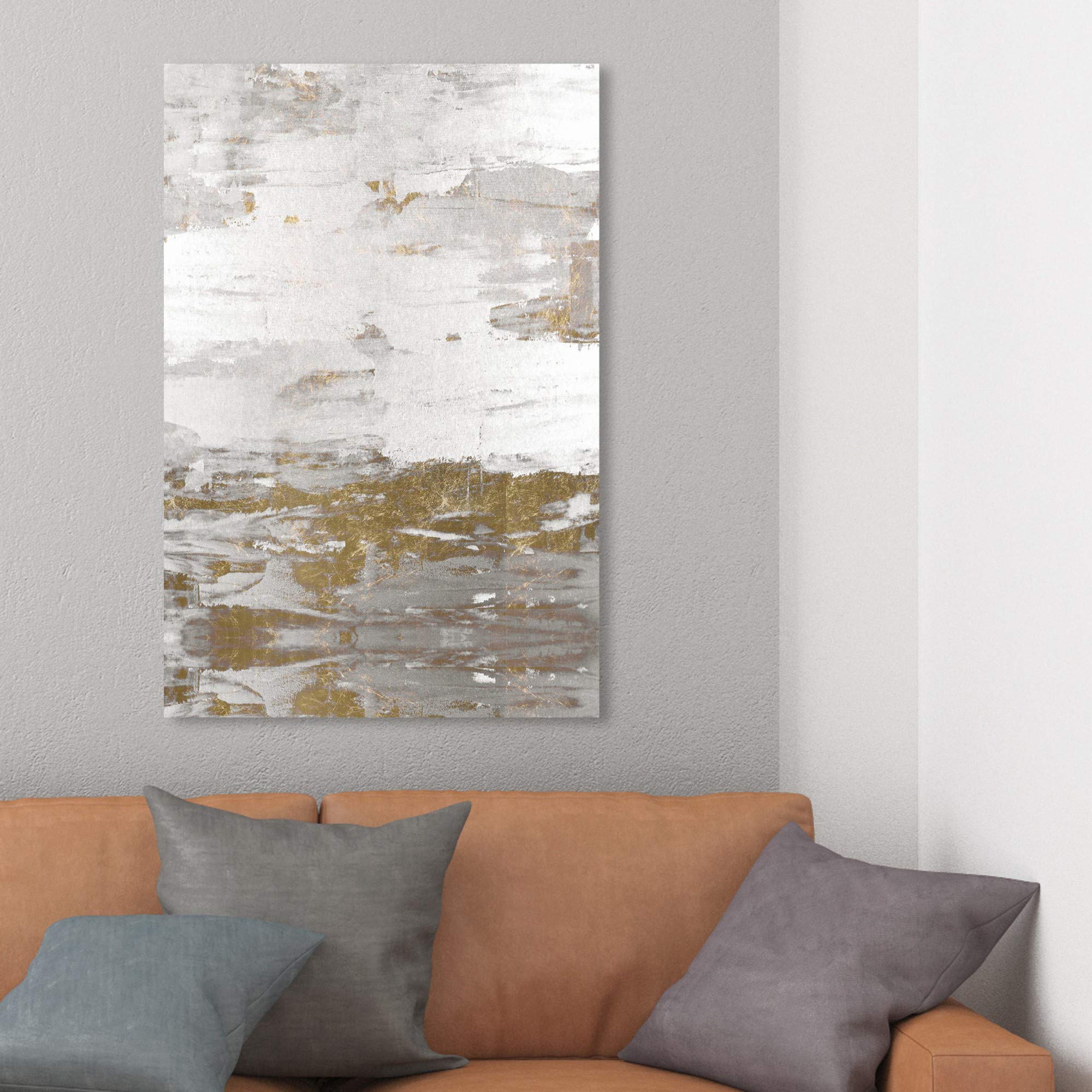Abstract Wall Art Canvas Print 'Tall Sensation' - 24x36 Inch Modern Home Decor in White & Gold | Perfect for Living Room, Bedroom & Office Decor