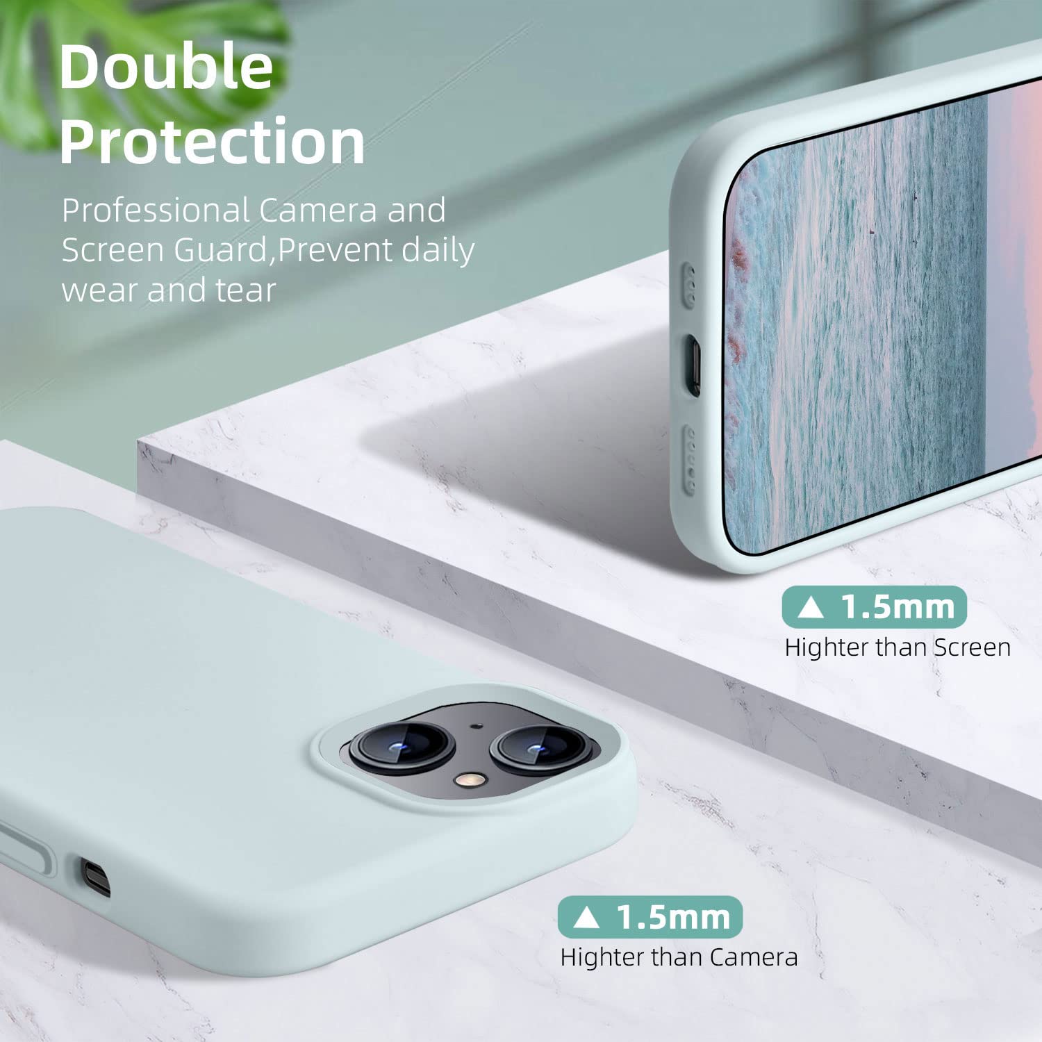 Ownest Slim Shockproof Silicone Case for iPhone 13 & iPhone 14 (6.1 Inch) - Soft Touch Microfiber Lining Protective Phone Cover - Ashy Blue | Perfect for Everyday Use, Travel & Outdoor Activities