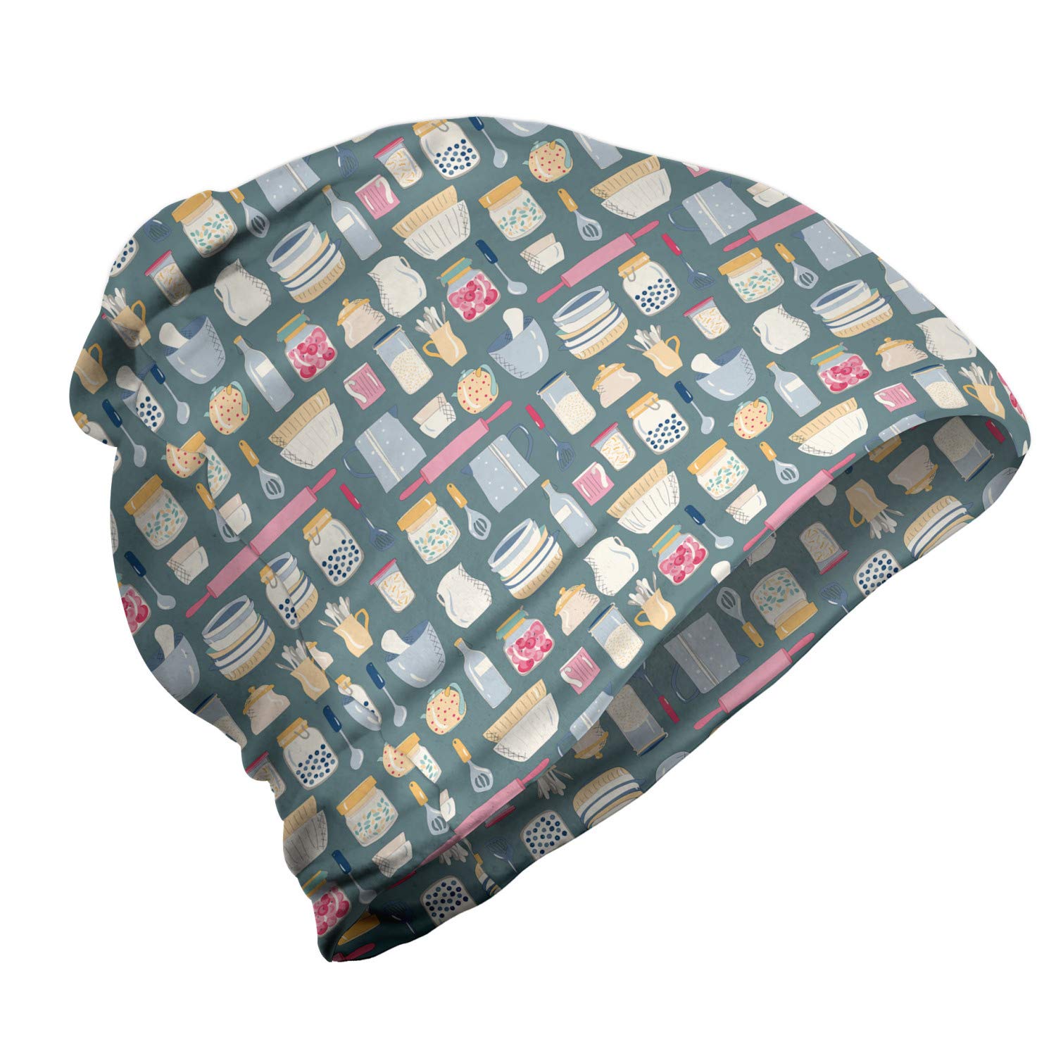 Ambesonne Unisex Beanie - Cooking Utensils & Dishes Art Design, Multicolor Knit Hat for Men & Women - Perfect for Hiking, Outdoor Activities & Winter Fashion