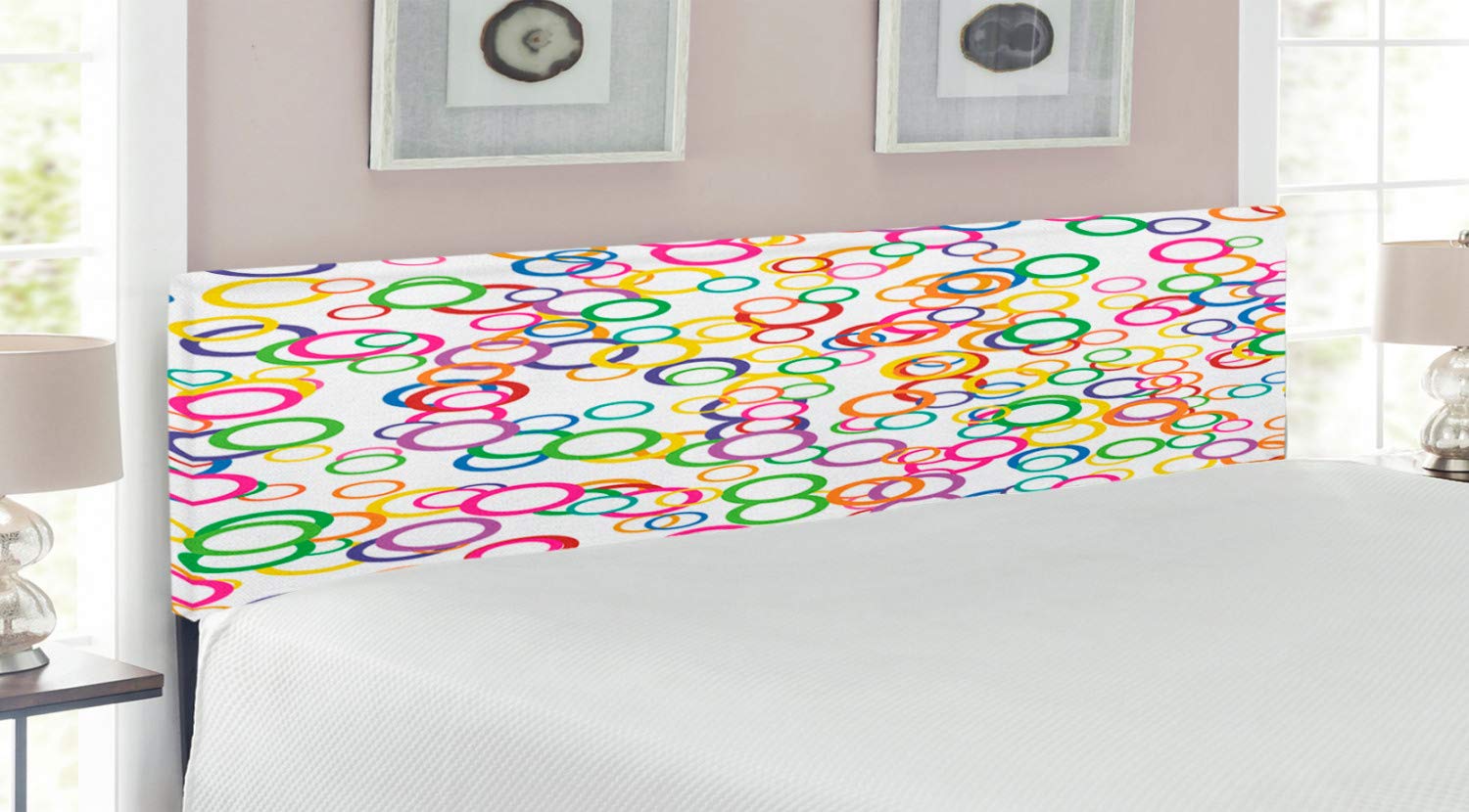 Ambesonne Rainbow Upholstered Headboard with Memory Foam - King Size Lavender Salmon - Decorative Metal Bed Frame for Bedroom - Perfect for Rainbow Themed Parties, Kids Rooms & Boho Decor