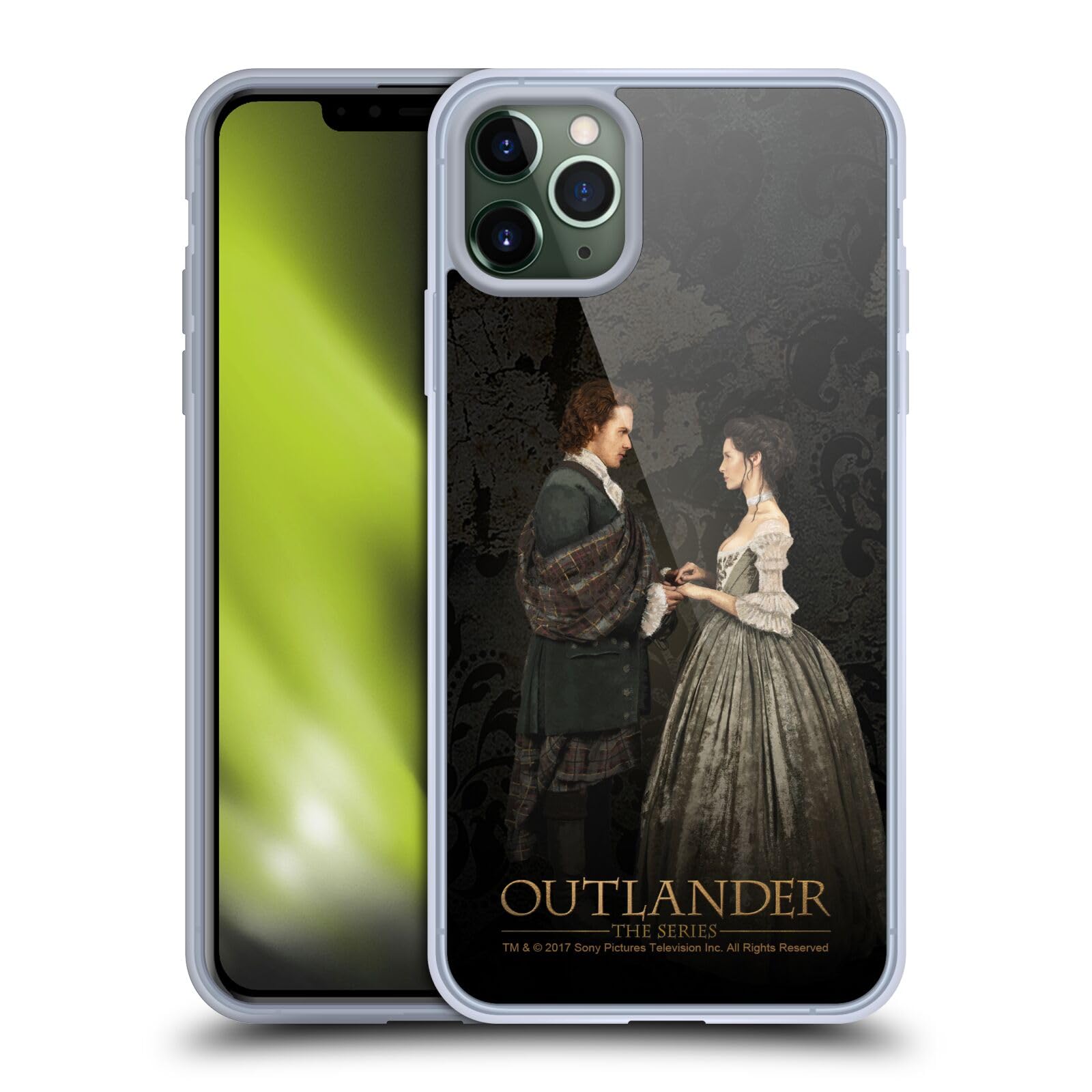 Officially Licensed Outlander Claire & Jamie Painting Portrait Soft Gel Case for Apple iPhone 11 Pro Max - Durable Protective Phone Cover with Artistic Design, Perfect for Fans of the TV Show and Vintage Style Lovers