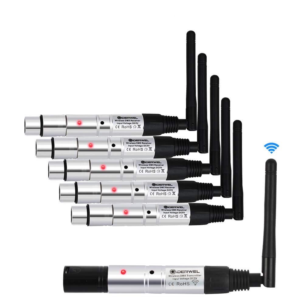 GIDERWEL DMX512 Wireless Receiver & Transmitter Kit (1Tx 5Rx) - Professional DJ Lighting Control System for Stage Shows, Party Lights, and Events - Perfect for Clubs, Concerts, and Theatrical Performances