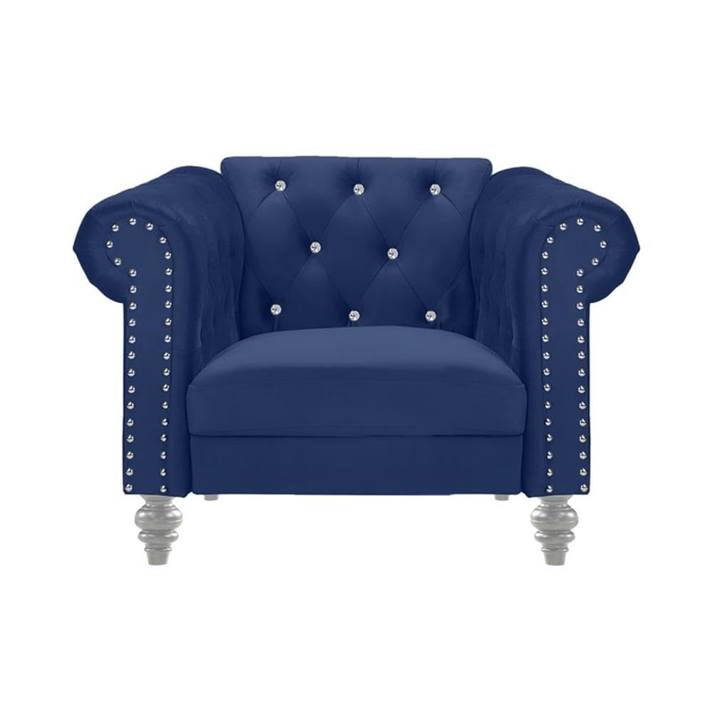 Emma Velvet Chesterfield Style Chair with Crystal Button Tufts - Royal Blue Classic Furniture for Living Room, Office & Lounge | Elegant Home Decor & Comfortable Seating