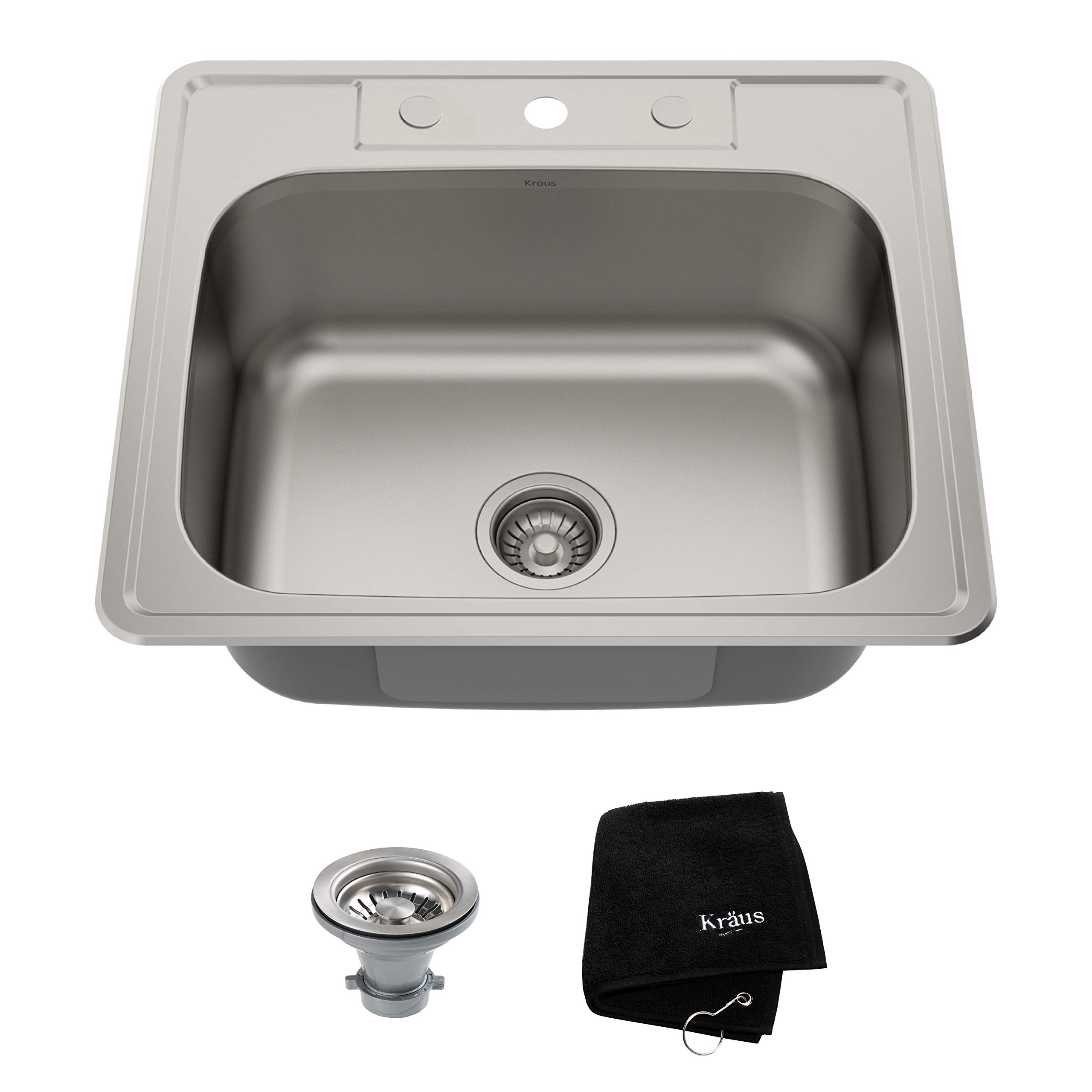 Kraus KTM25 25-Inch Topmount Single Bowl 18-Gauge Stainless Steel Kitchen Sink - Perfect for Modern Kitchens, Easy to Clean & Durable for Daily Cooking