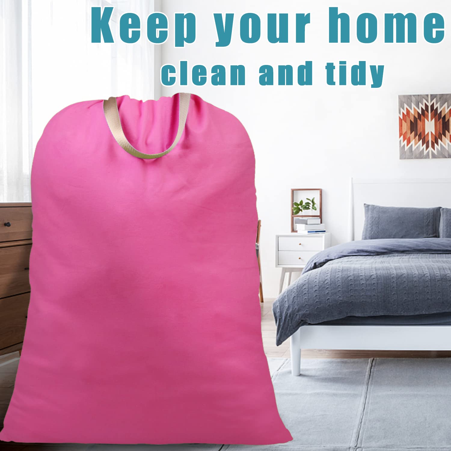 LOLOMLO Extra Large Canvas Laundry Bag with Handles & Drawstring Closure - Heavy Duty Tear-Resistant Storage Bag for Clothes, Travel, College Dorm - 25.5