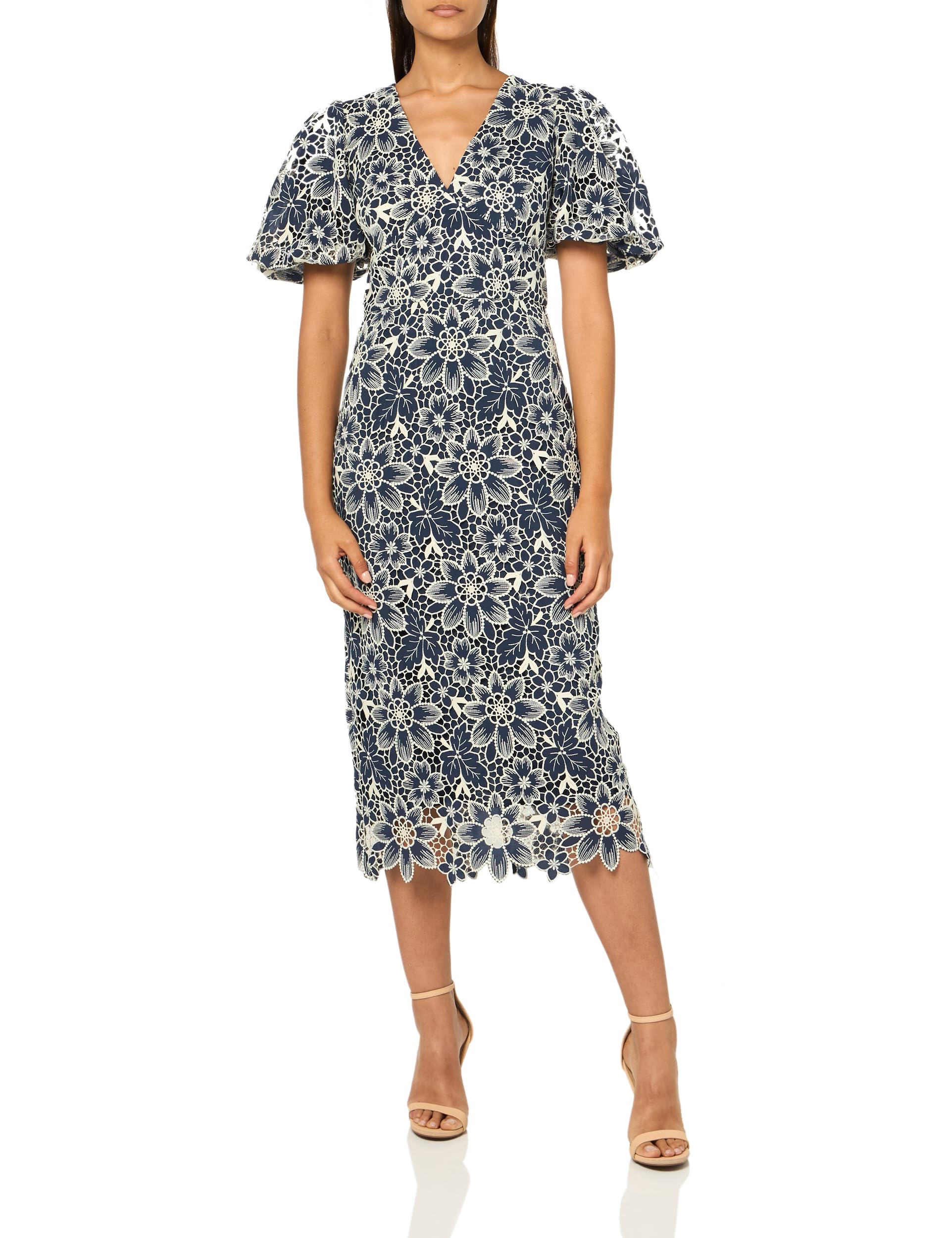 Shoshanna Women's Floral Eyelet Louisa Dress - Elegant Summer Midi Dress with Lace Trim, Perfect for Weddings, Parties & Beach Vacations