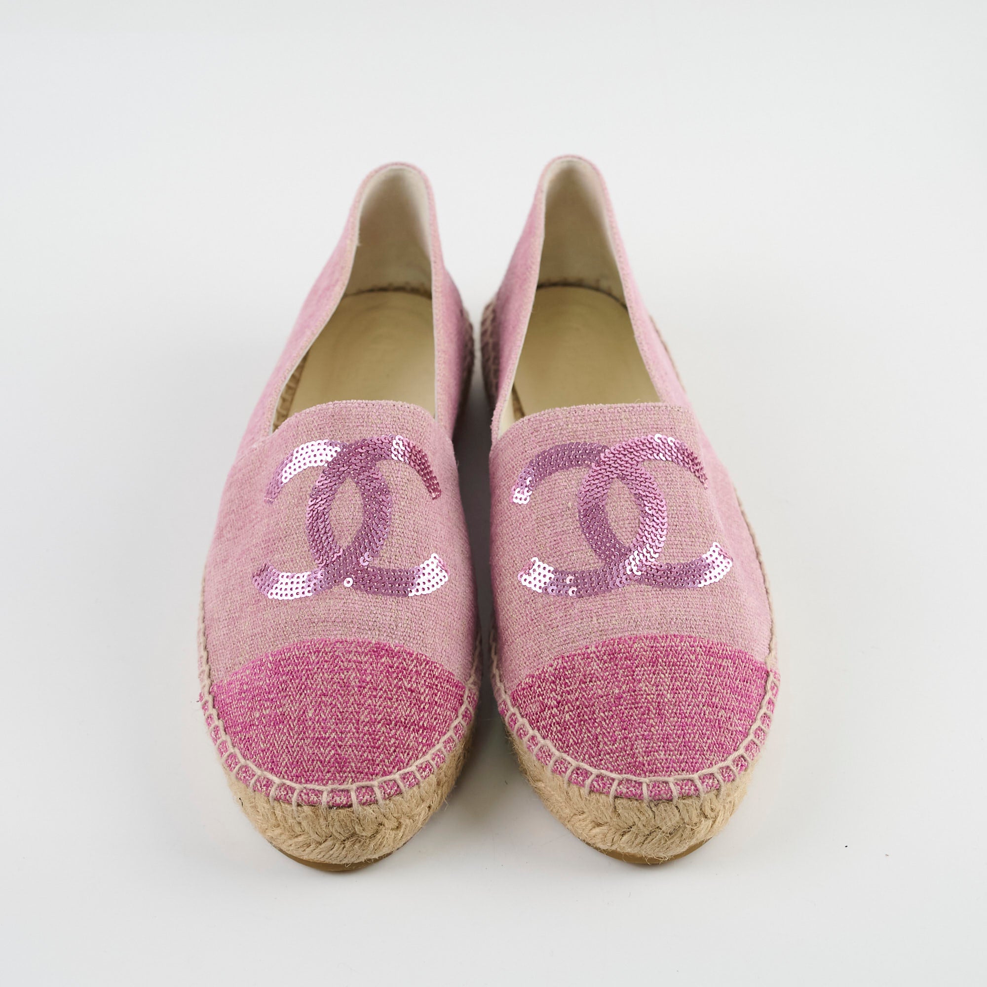 Chanel Sequin Espadrilles Women's Flats Pink Size 40 | Luxury Designer Shoes for Parties, Weddings & Special Occasions