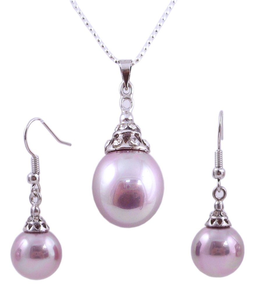 Elegant White Simulated Pearl & Rhinestone Pendant Necklace and Earring Set for Women | Bridal Jewelry, Wedding Accessories, Prom Night, Formal Occasions