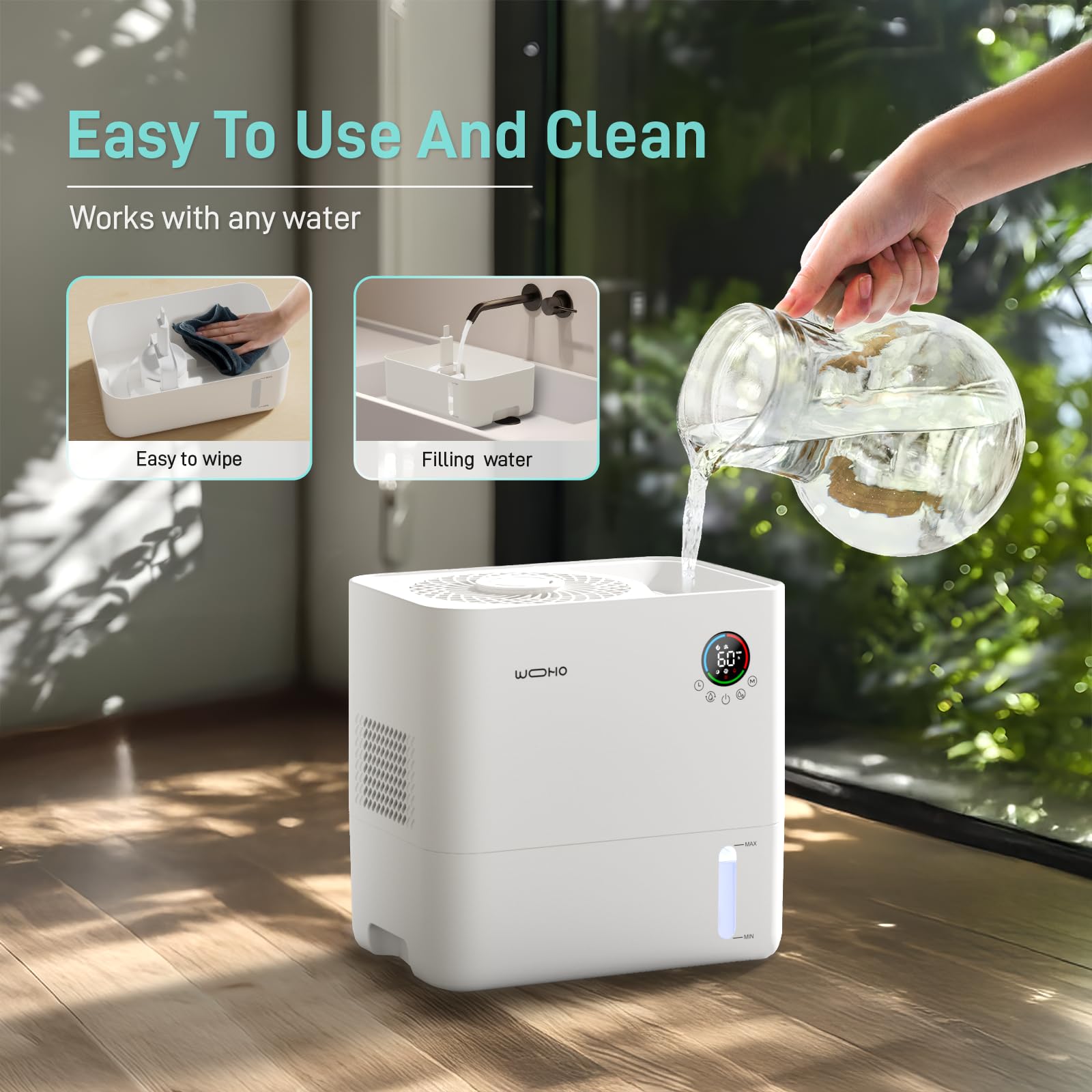 5L Quiet Top-Fill Evaporative Humidifier - No Mist, No White Dust, 5 Speed & 14H Timer with Aroma Diffuser - Perfect for Baby Nursery, Bedroom, Home & Office - Relieves Dry Air for Better Sleep & Comfort
