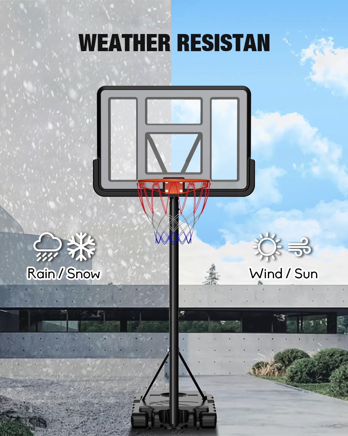 Adjustable Portable Outdoor Basketball Hoop 4.8-10ft - Professional Basketball Goal System for Kids, Teens & Adults - 44 Inch Shatterproof Backboard with Stable Base - Perfect for Backyard, Driveway, Indoor & Outdoor Play