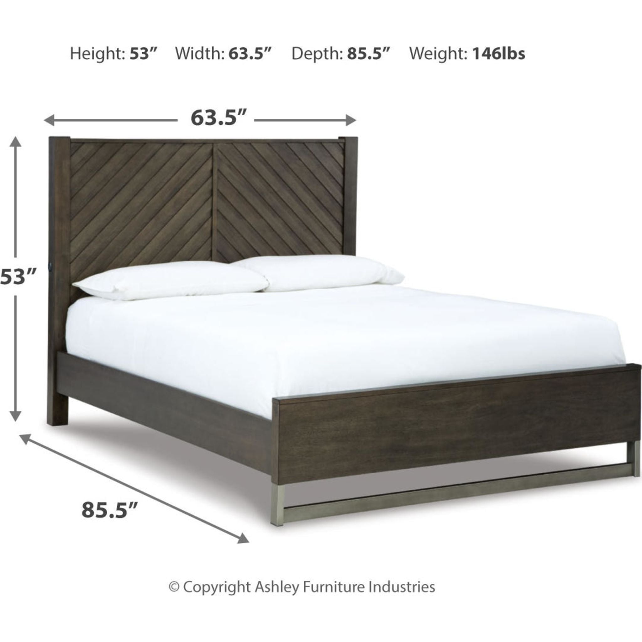 Arkenton Queen Panel Bed Frame - Grayish Brown Upholstered Headboard, Sturdy Wooden Slat Support for Bedroom, Guest Room, or Master Suite