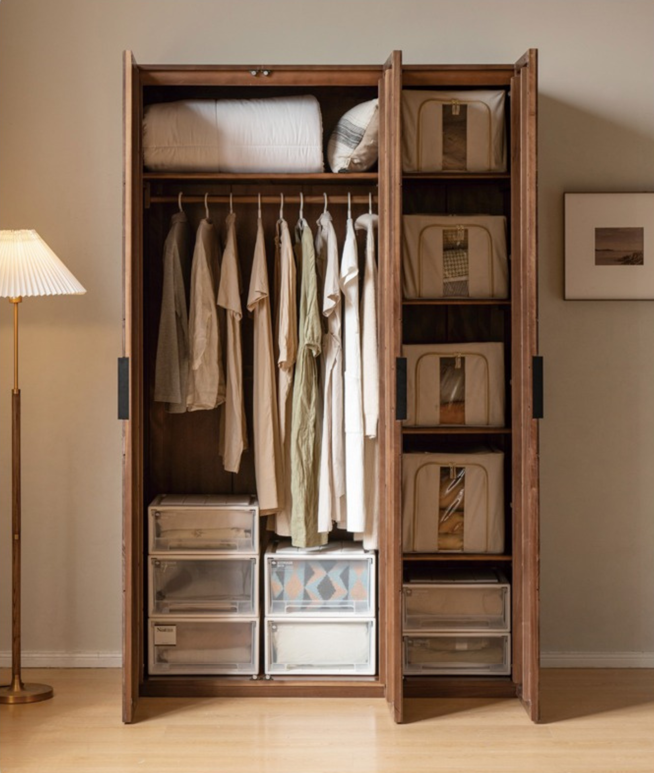 Premium Black Walnut Solid Wood Wardrobe Closet - Spacious Storage for Bedroom, Walk-In Closet & Guest Room Organization