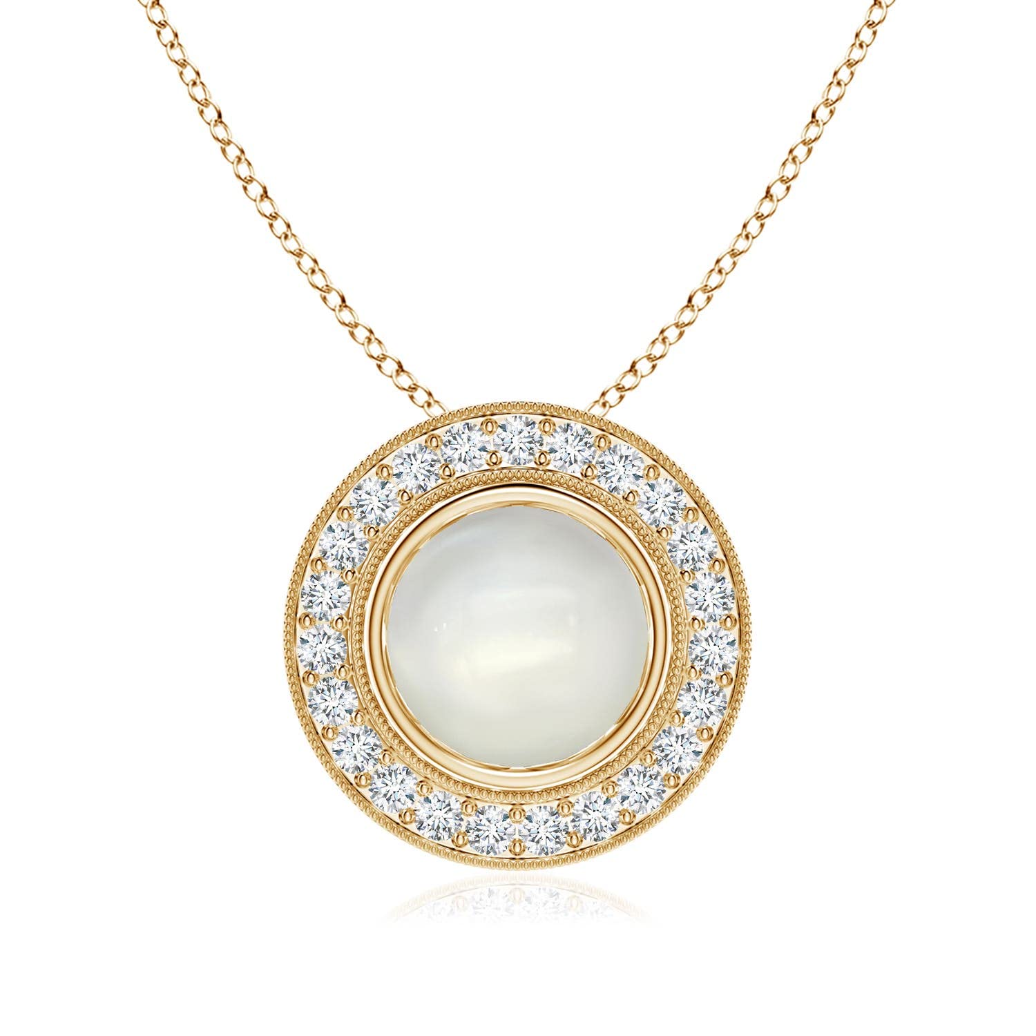 Angara Natural Moonstone Halo Solitaire Pendant Necklace for Women - 14K Solid Gold Jewelry | Elegant Gift for Birthday, Wedding Anniversary | Perfect for Date Nights & Special Occasions