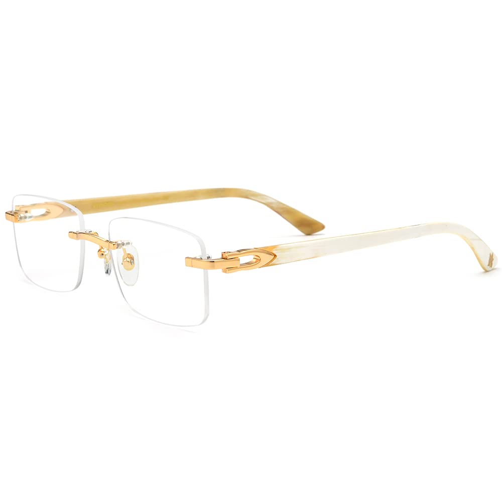 HEPIDEM 100% Genuine Buffalo Horn Handmade Square Rimless Eyeglass Frames - Luxury Unisex Glasses for Reading, Driving & Fashion Accessories