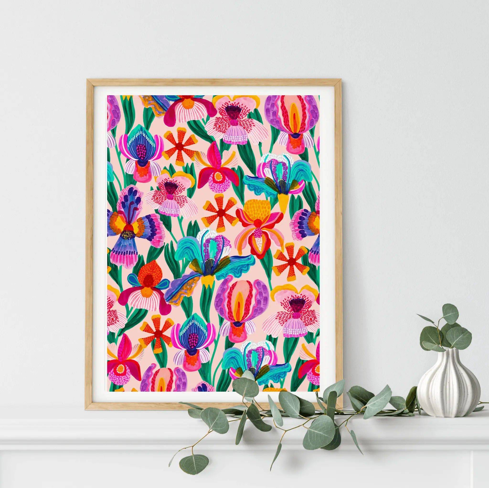 Beautiful Irises & Orchids Wall Art Print - Floral Canvas Painting for Home & Office Decor - Perfect for Living Room, Bedroom, or Gift