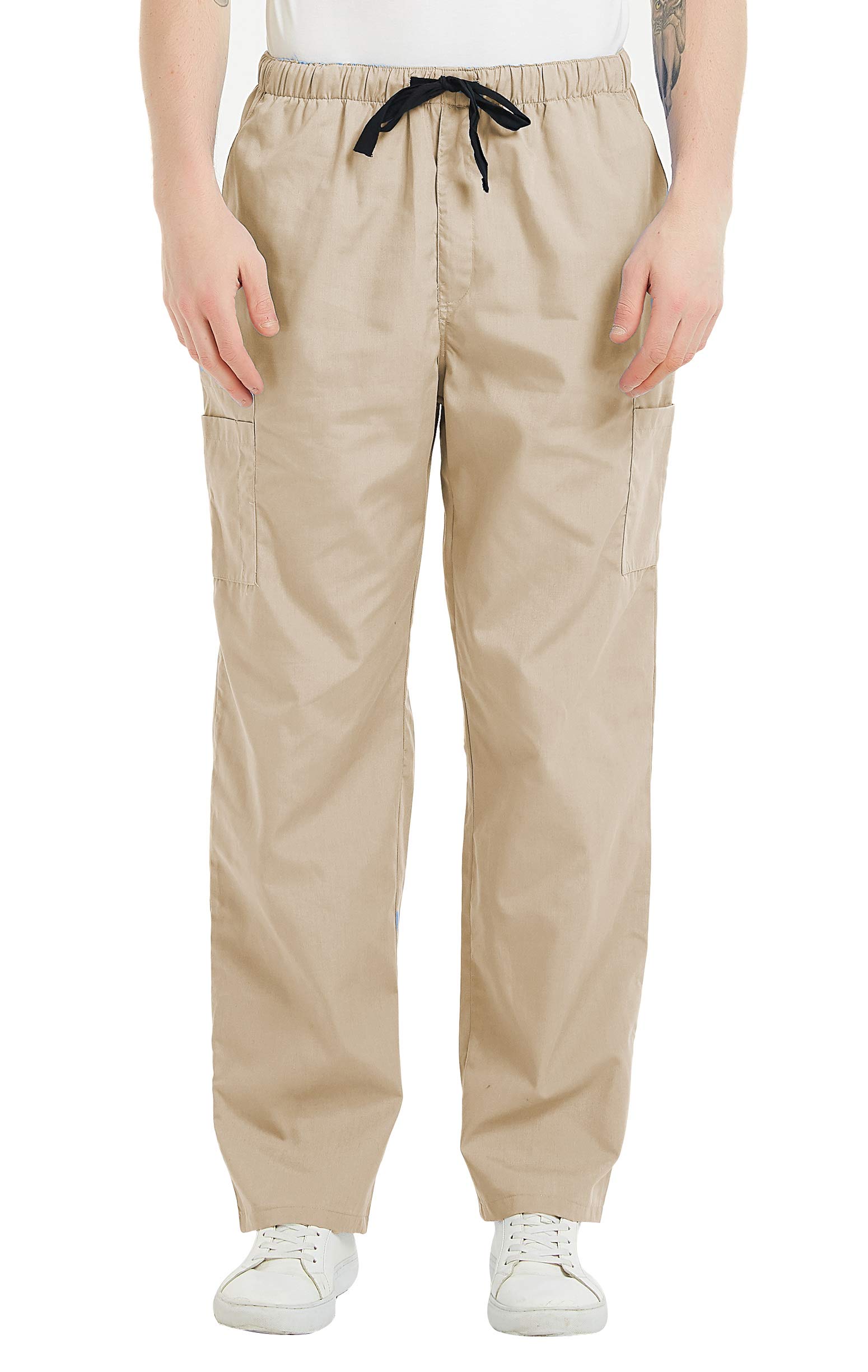 VOGRYE Men's Scrub Pants with 7 Pockets Waistband - Anti-Wrinkle Medical Scrubs for Doctors & Nurses - Comfortable Work Pants for Healthcare Professionals